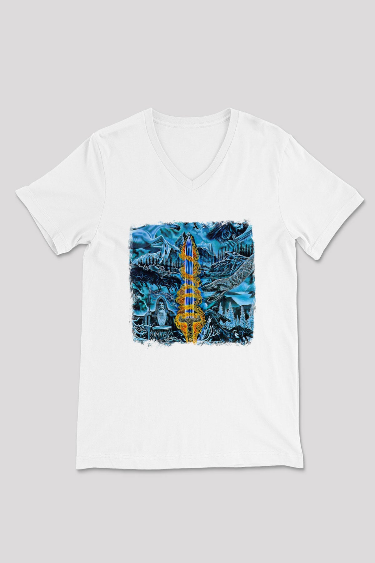 Bathory Baskılı Unisex Beyaz V Yaka Tişört