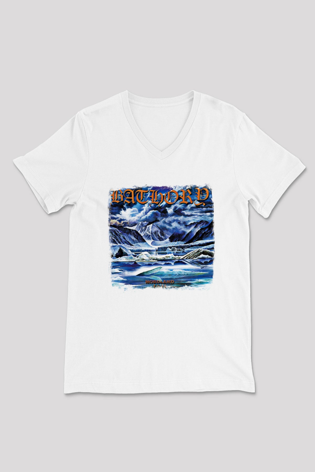 Bathory Baskılı Unisex Beyaz V Yaka Tişört