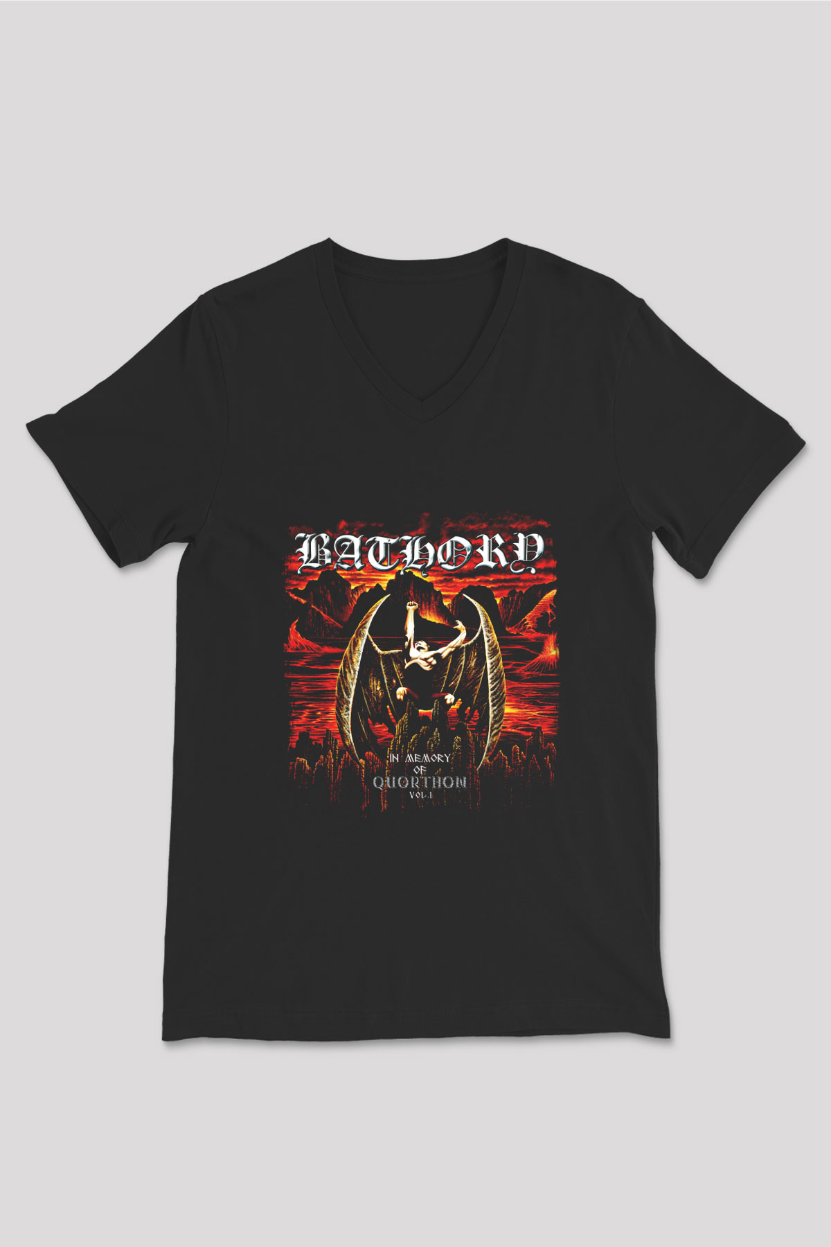 Bathory Baskılı Unisex Siyah V Yaka Tişört