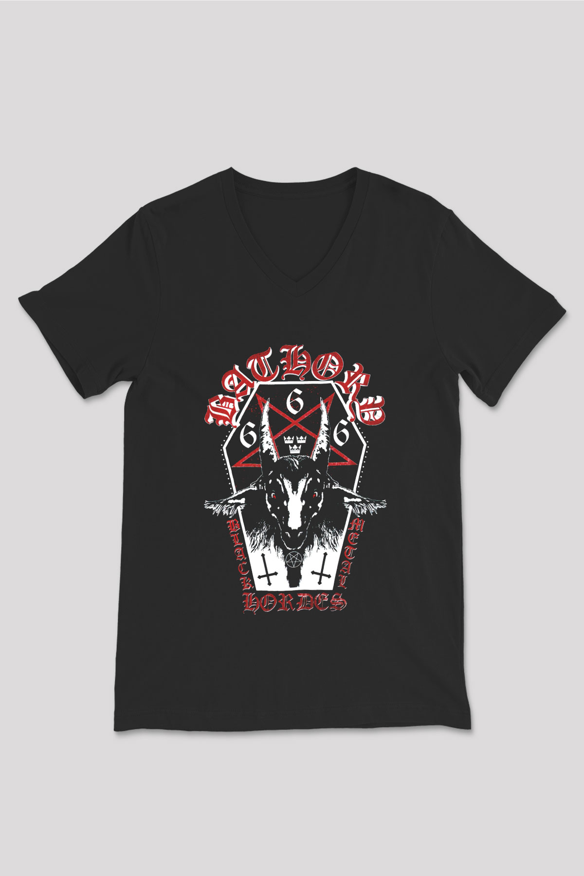 Bathory Siyah Unisex V Yaka Tişört T-Shirt
