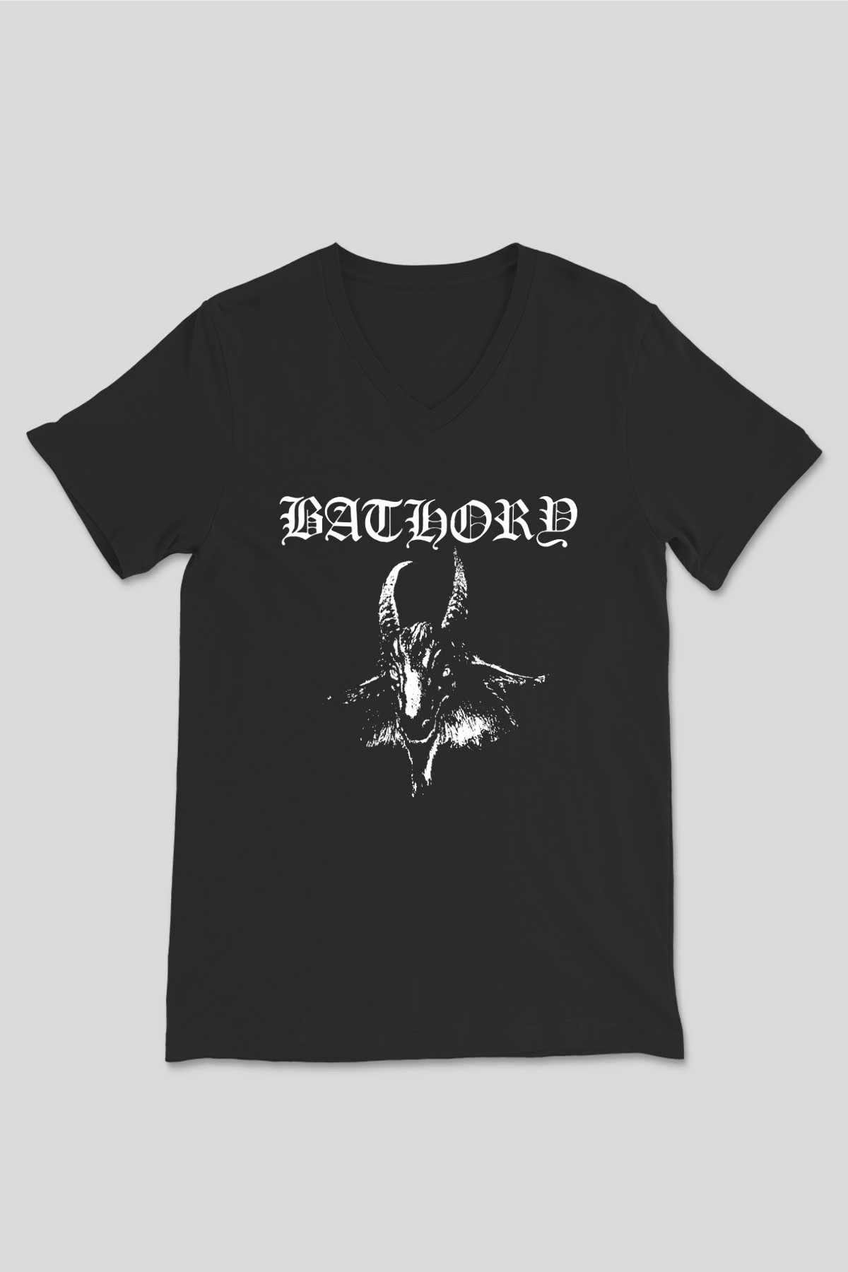 Bathory Siyah Unisex V Yaka Tişört T-Shirt