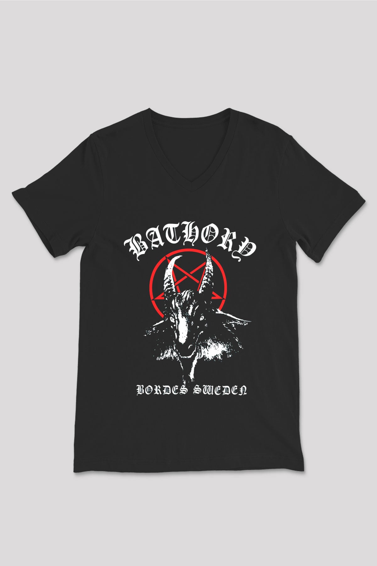 Bathory Siyah Unisex V Yaka Tişört T-Shirt