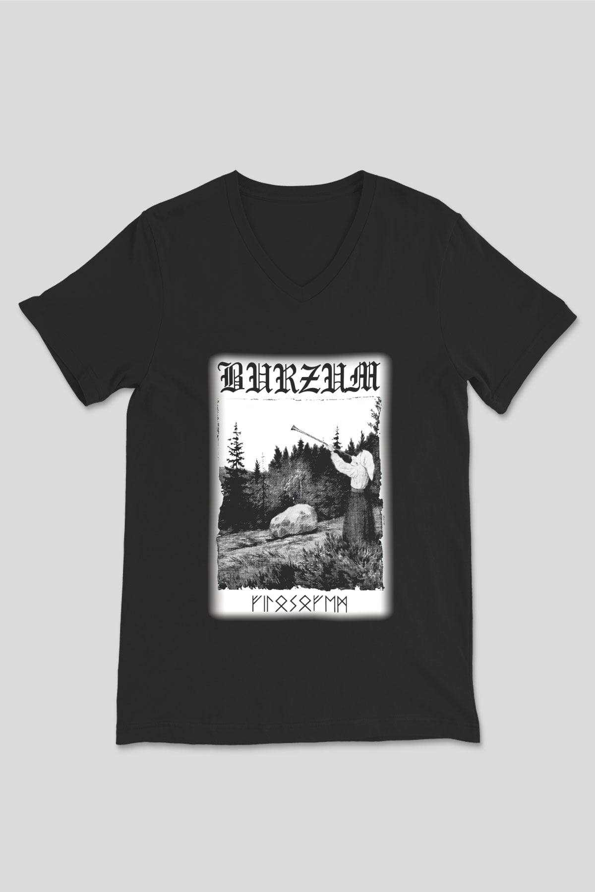 Bathory Siyah Unisex V Yaka Tişört T-Shirt