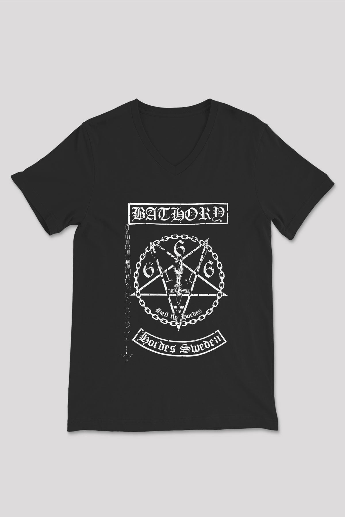 Bathory Siyah Unisex V Yaka Tişört T-Shirt