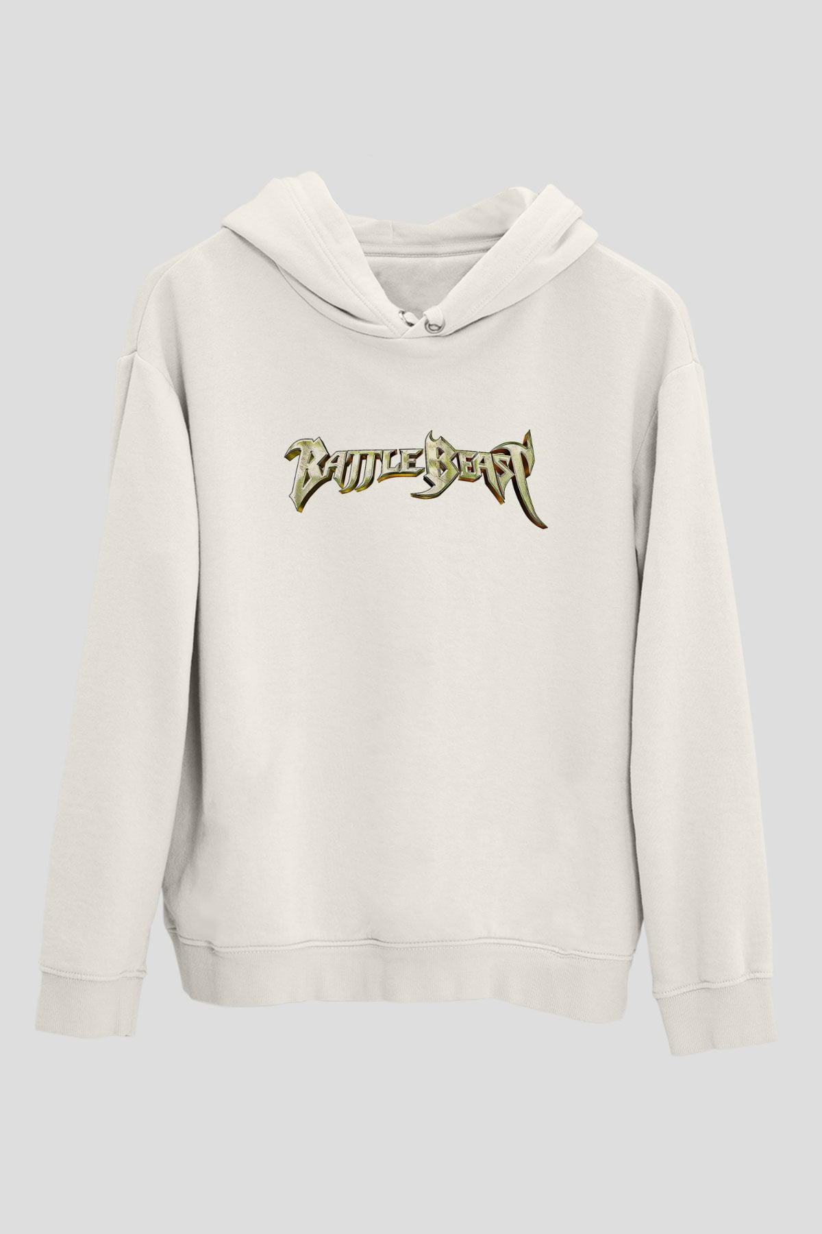 Battle Beast Baskılı Beyaz Unisex Kapüşonlu Sweatshirt