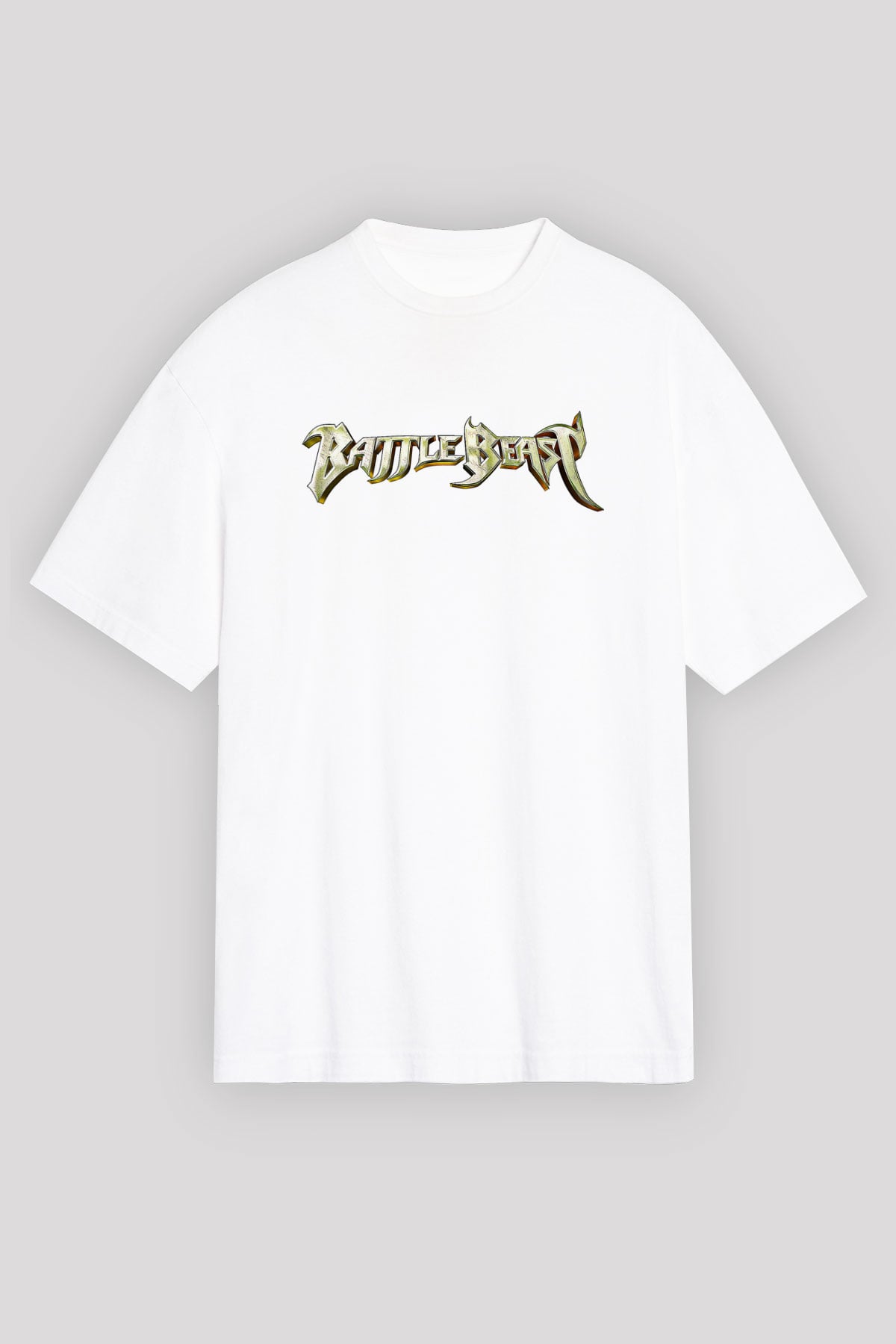 Battle Beast Baskılı Beyaz Unisex Oversize Tişört - Tshirt