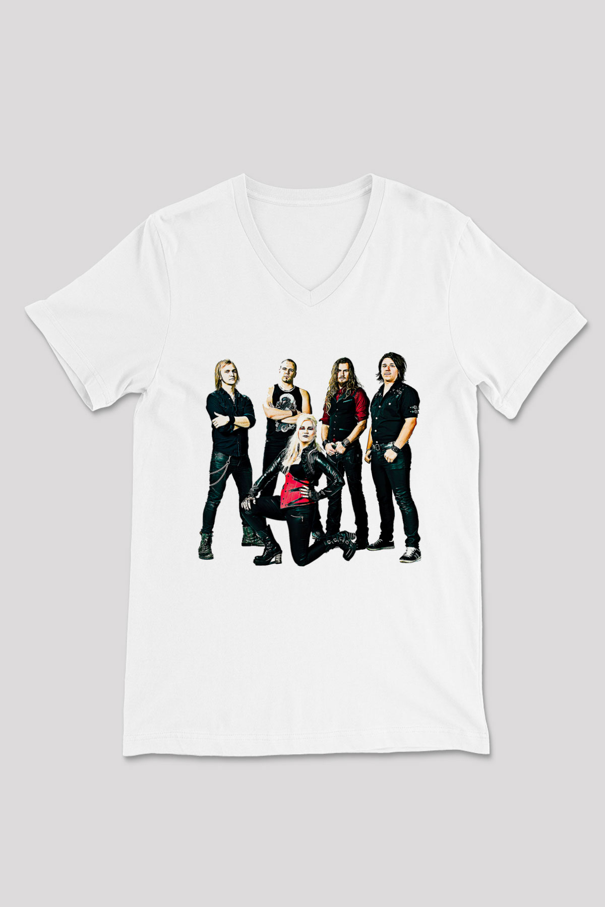Battle Beast Baskılı Beyaz Unisex V Yaka Tişört - Tshirt