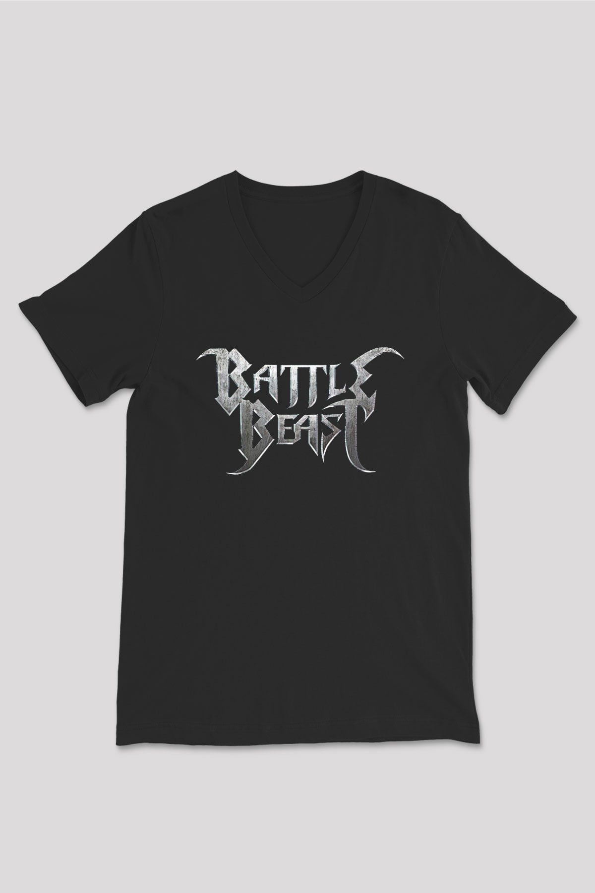 Battle Beast Baskılı Unisex Siyah V Yaka Tişört - Tshirt