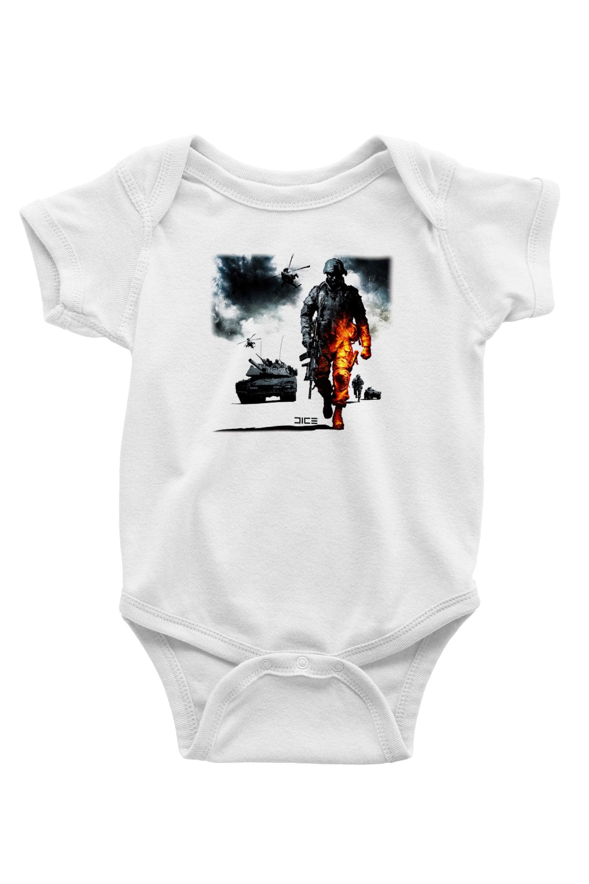 Battlefield Baskılı Beyaz Unisex Bebek Body - Zıbın