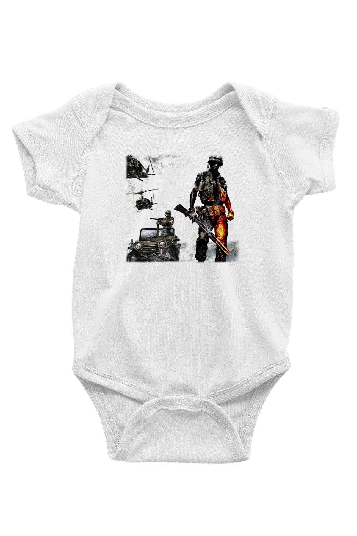 Battlefield Baskılı Beyaz Unisex Bebek Body - Zıbın