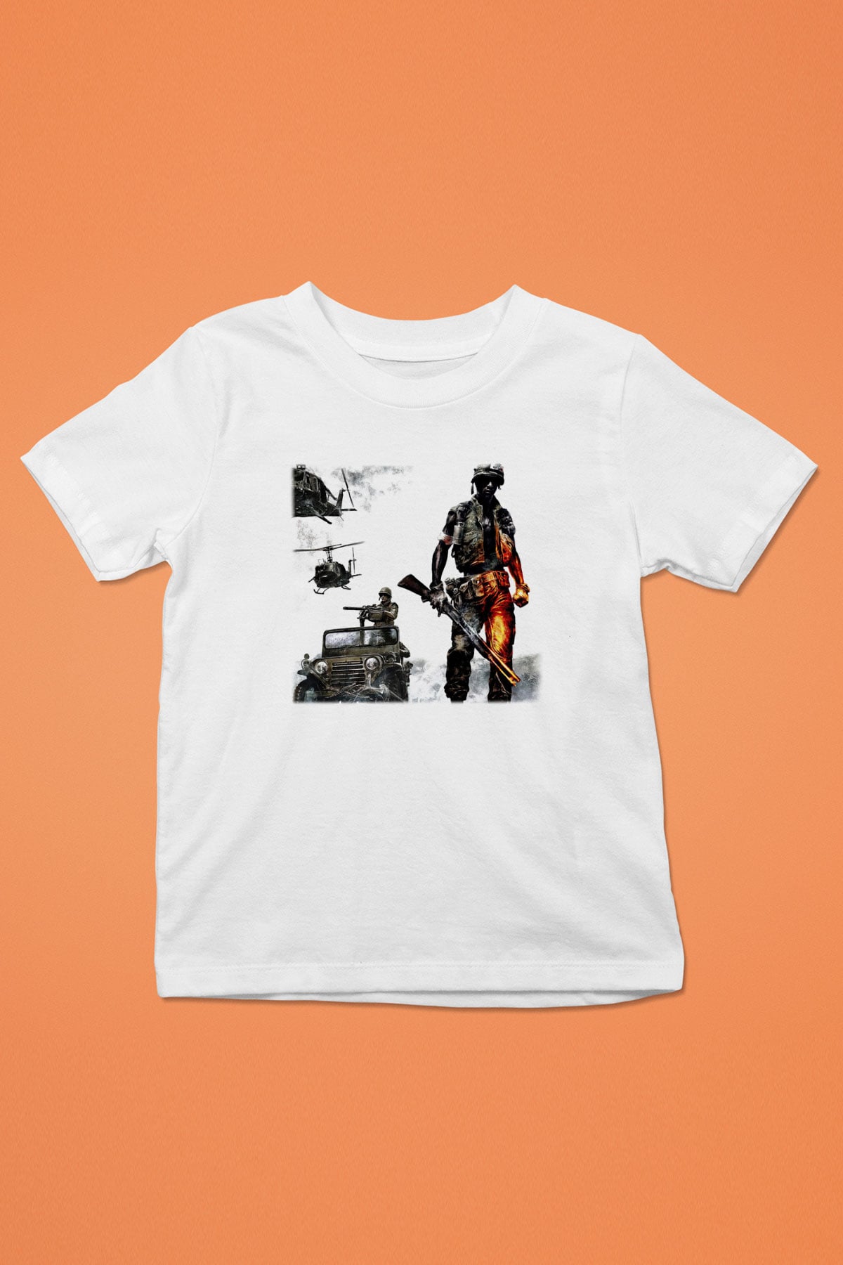 Battlefield Baskılı Beyaz Unisex Çocuk Tişört