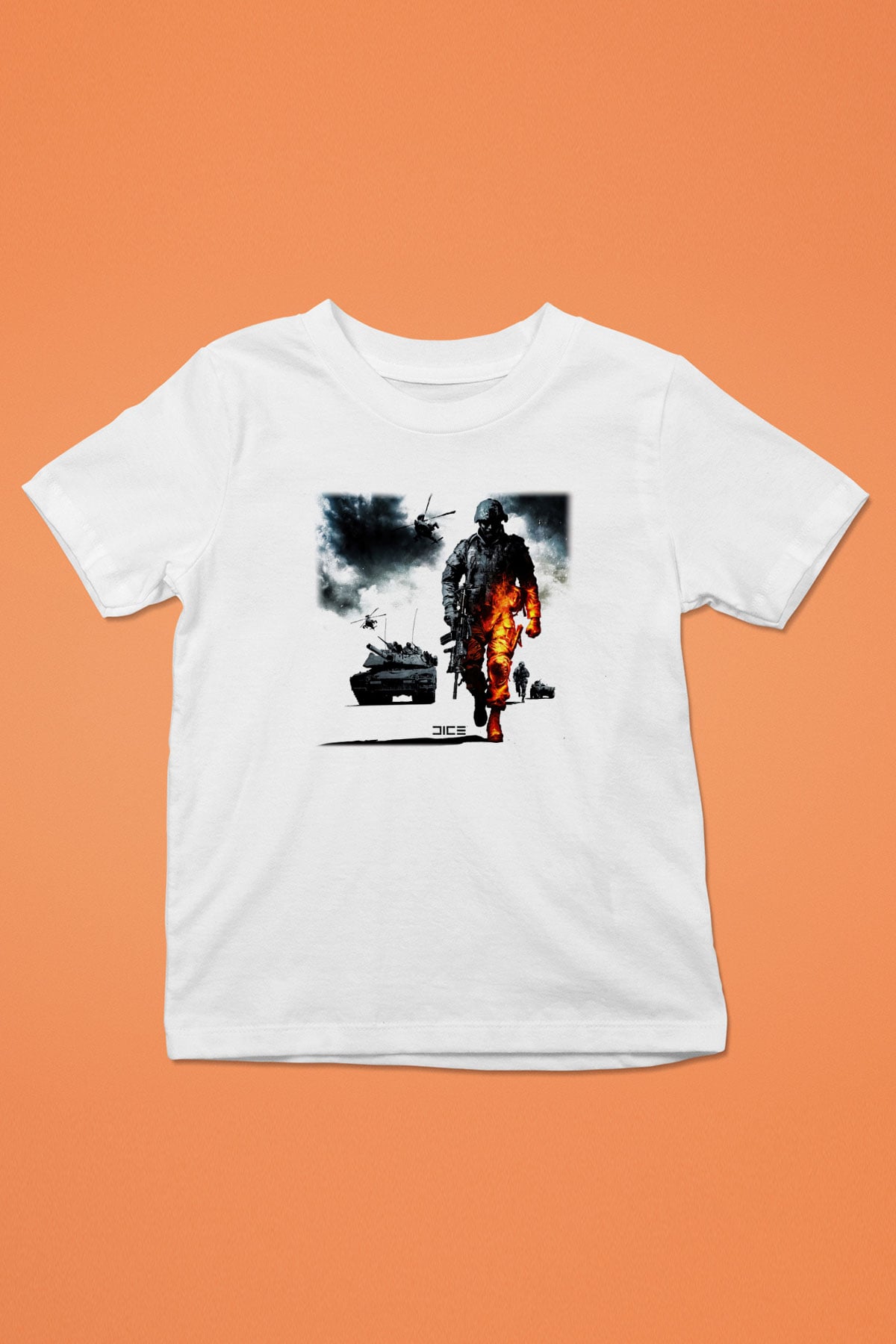 Battlefield Baskılı Beyaz Unisex Çocuk Tişört