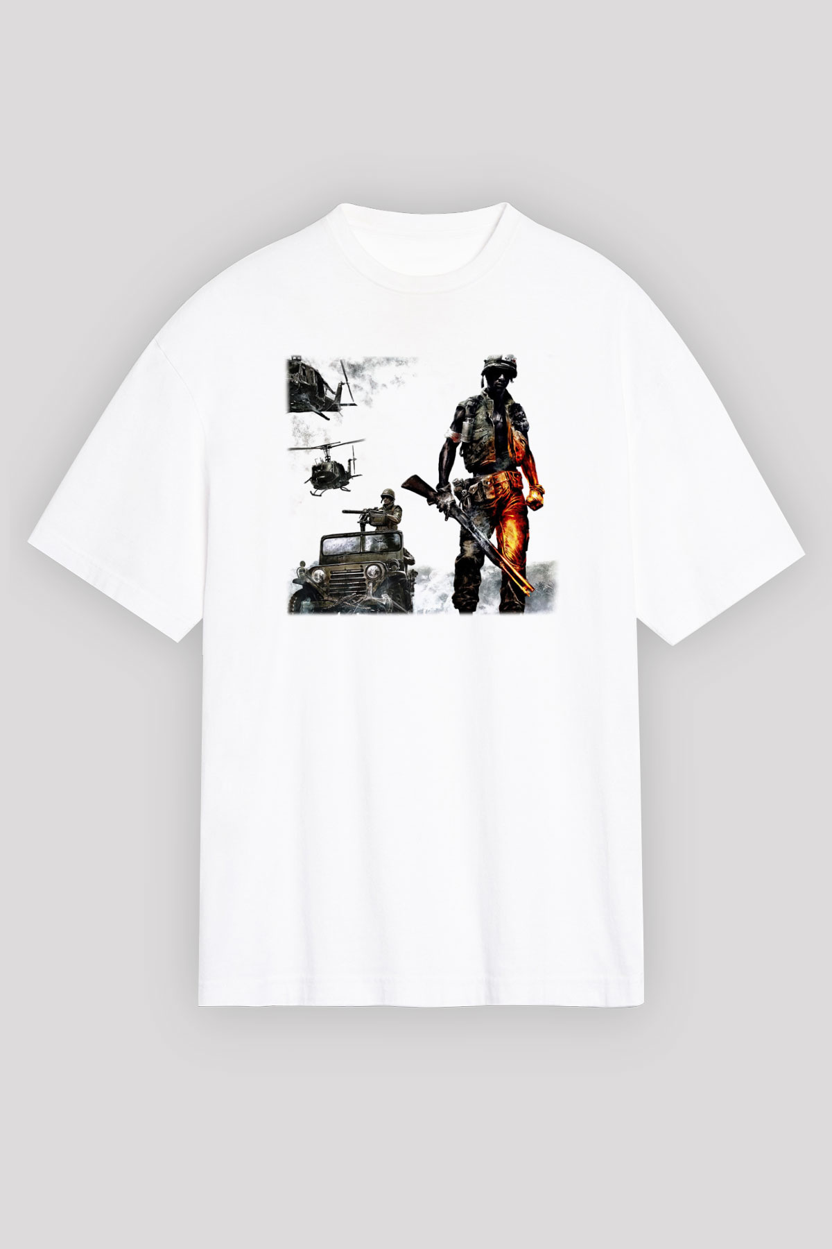 Battlefield Beyaz Unisex Oversize Tişört T-Shirt