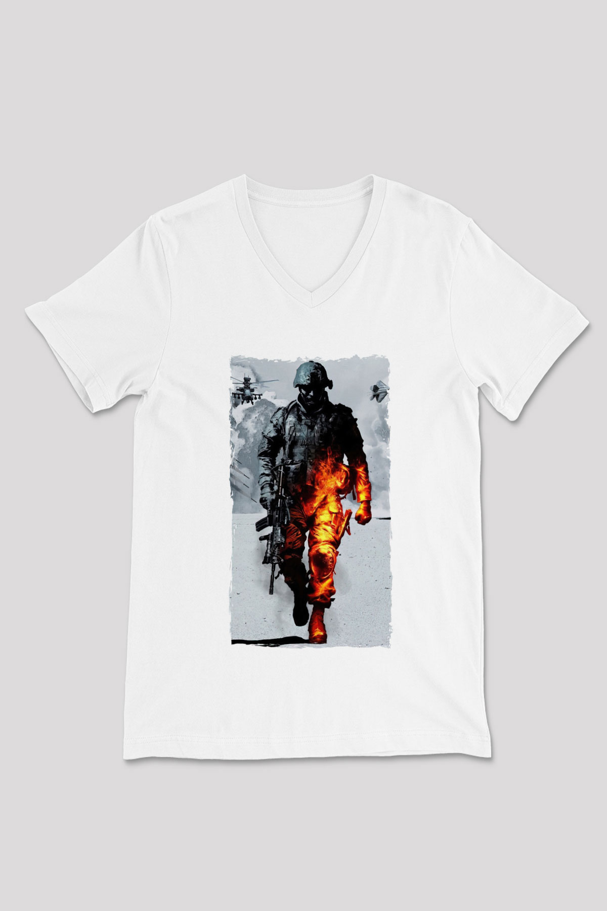Battlefield Beyaz Unisex V Yaka Tişört