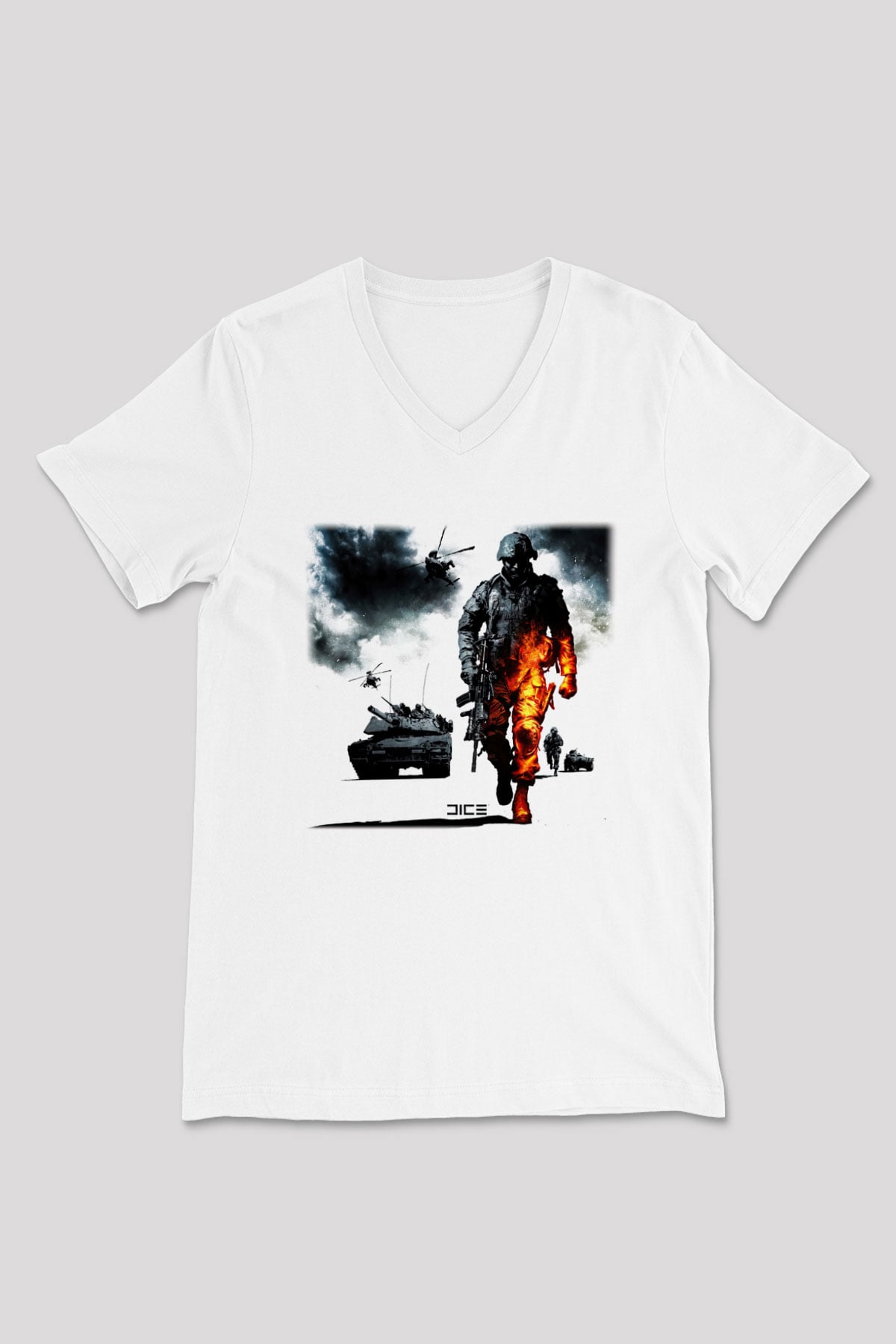 Battlefield Beyaz Unisex V Yaka Tişört T-Shirt