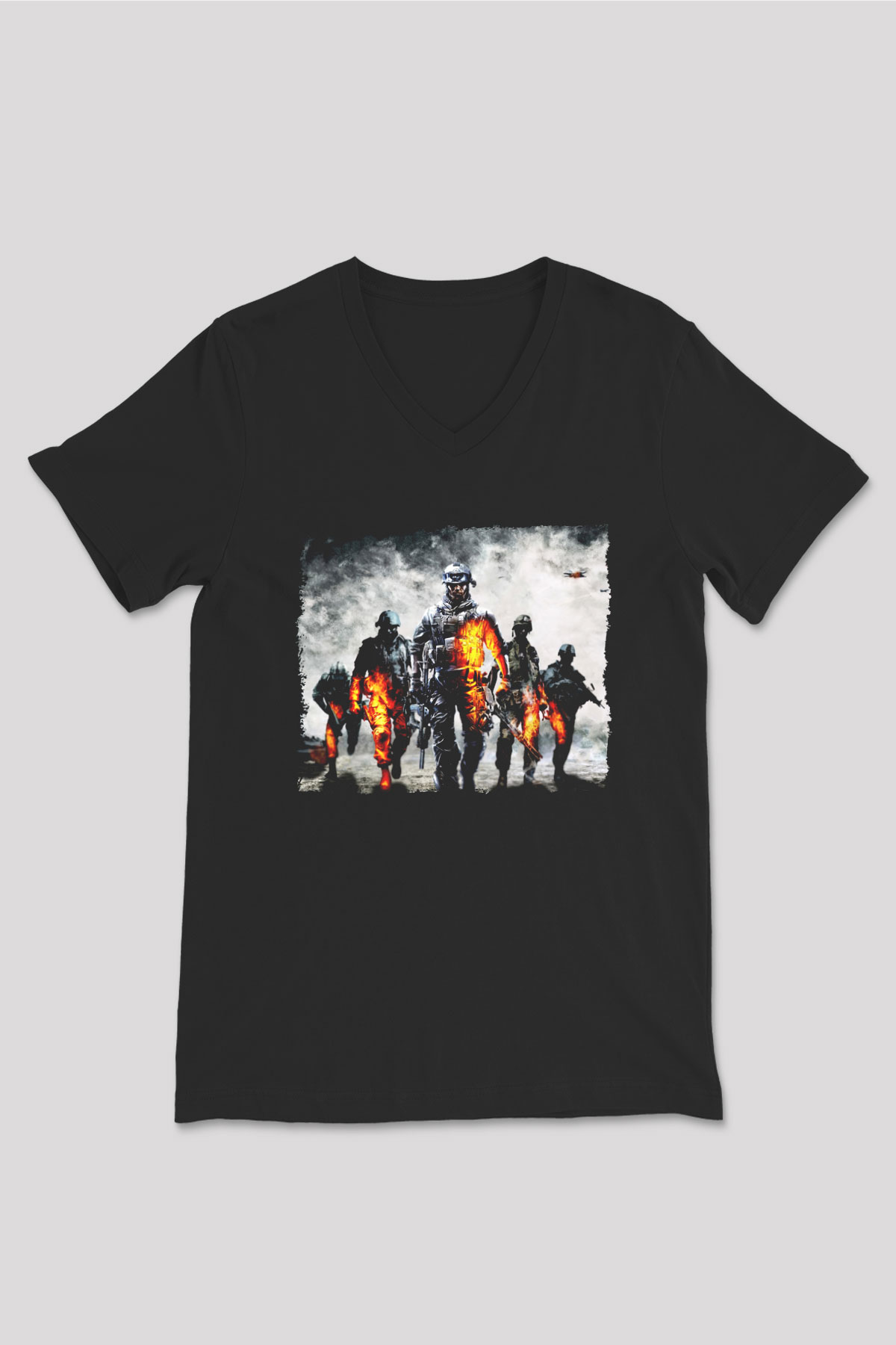 Battlefield Siyah Unisex V Yaka Tişört