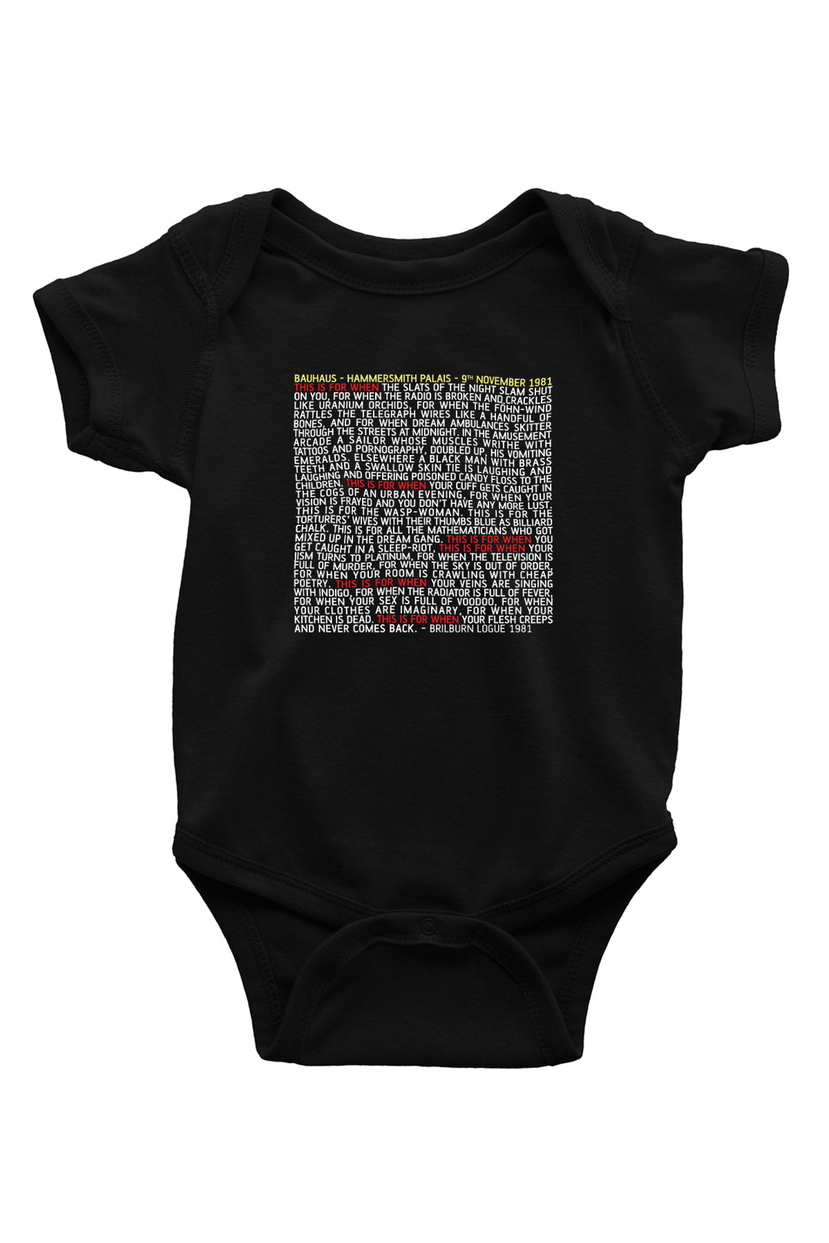 Bauhaus Baskılı Unisex Siyah Bebek Body - Zıbın