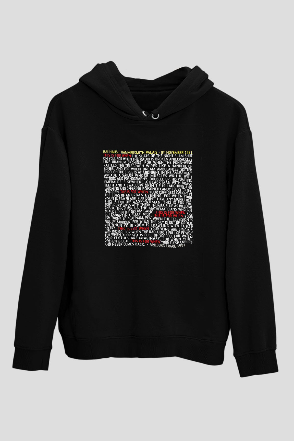 Bauhaus Baskılı Unisex Siyah Hoodie