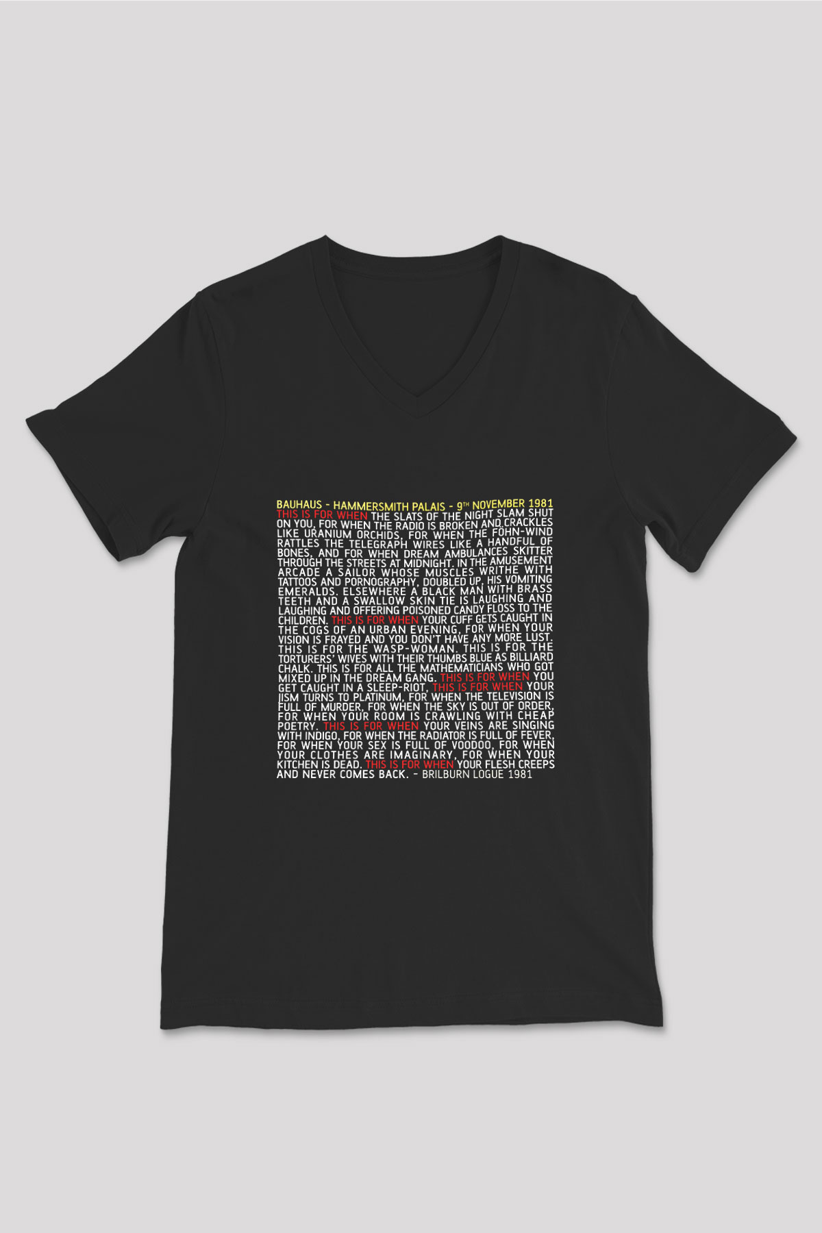 Bauhaus Baskılı Unisex Siyah V Yaka Tişört