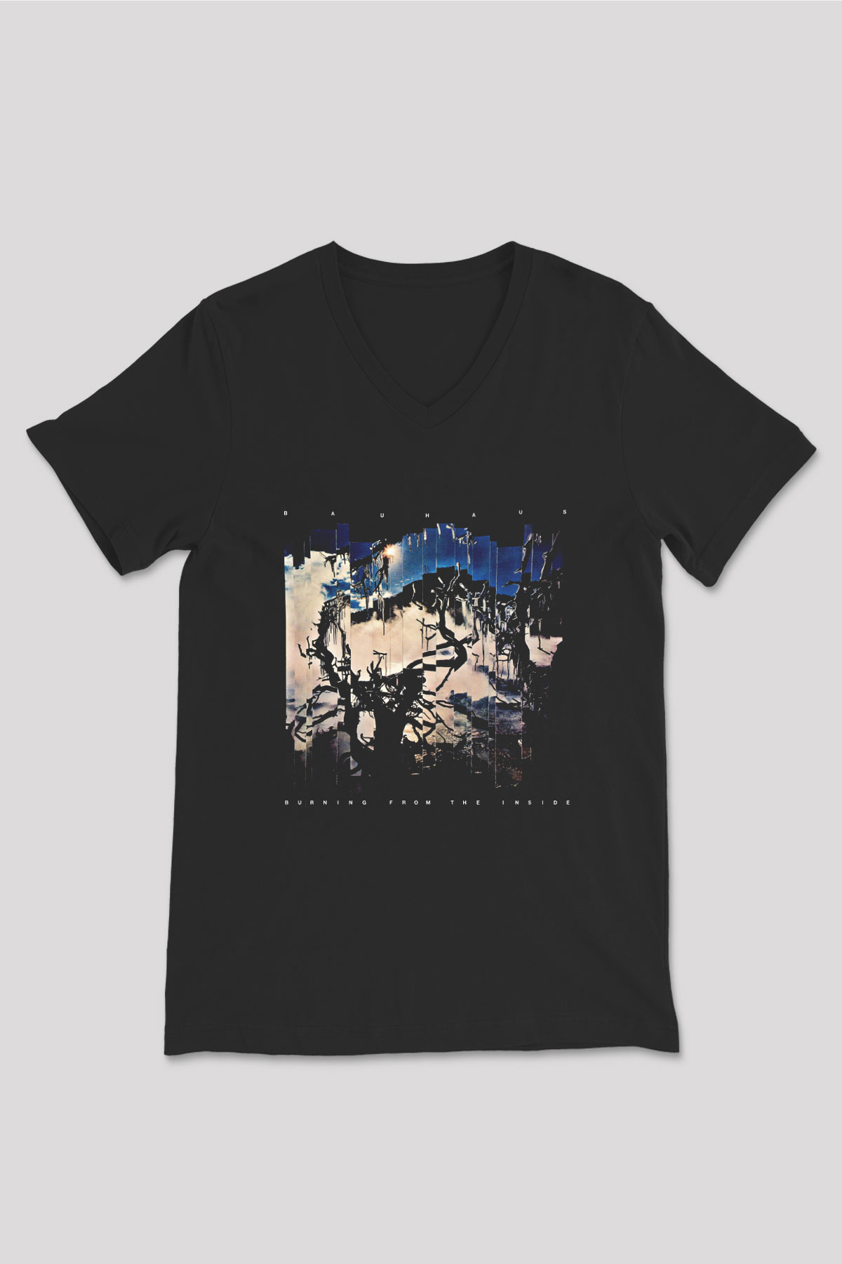 Bauhaus Baskılı Unisex Siyah V Yaka Tişört