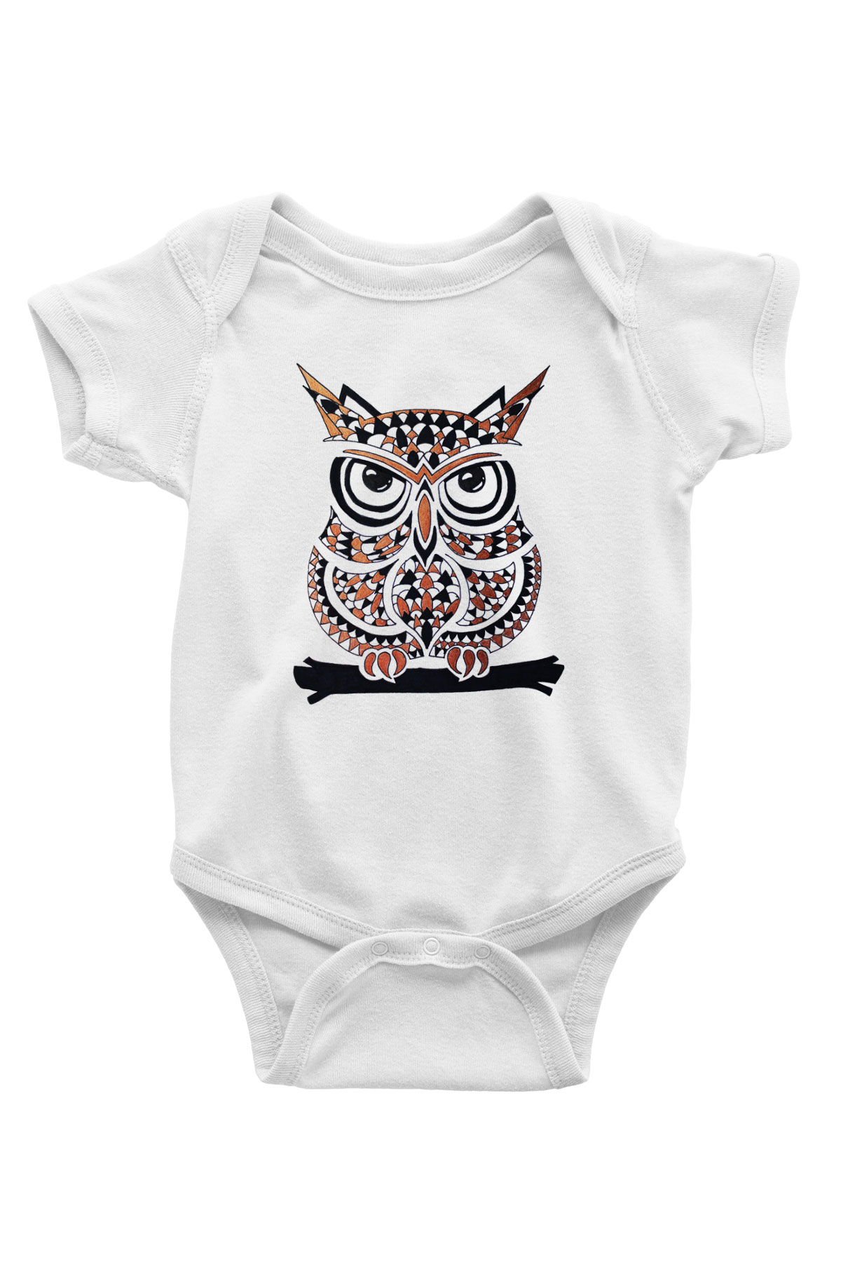 Baykuş Baskılı Beyaz Unisex Bebek Body - Zıbın