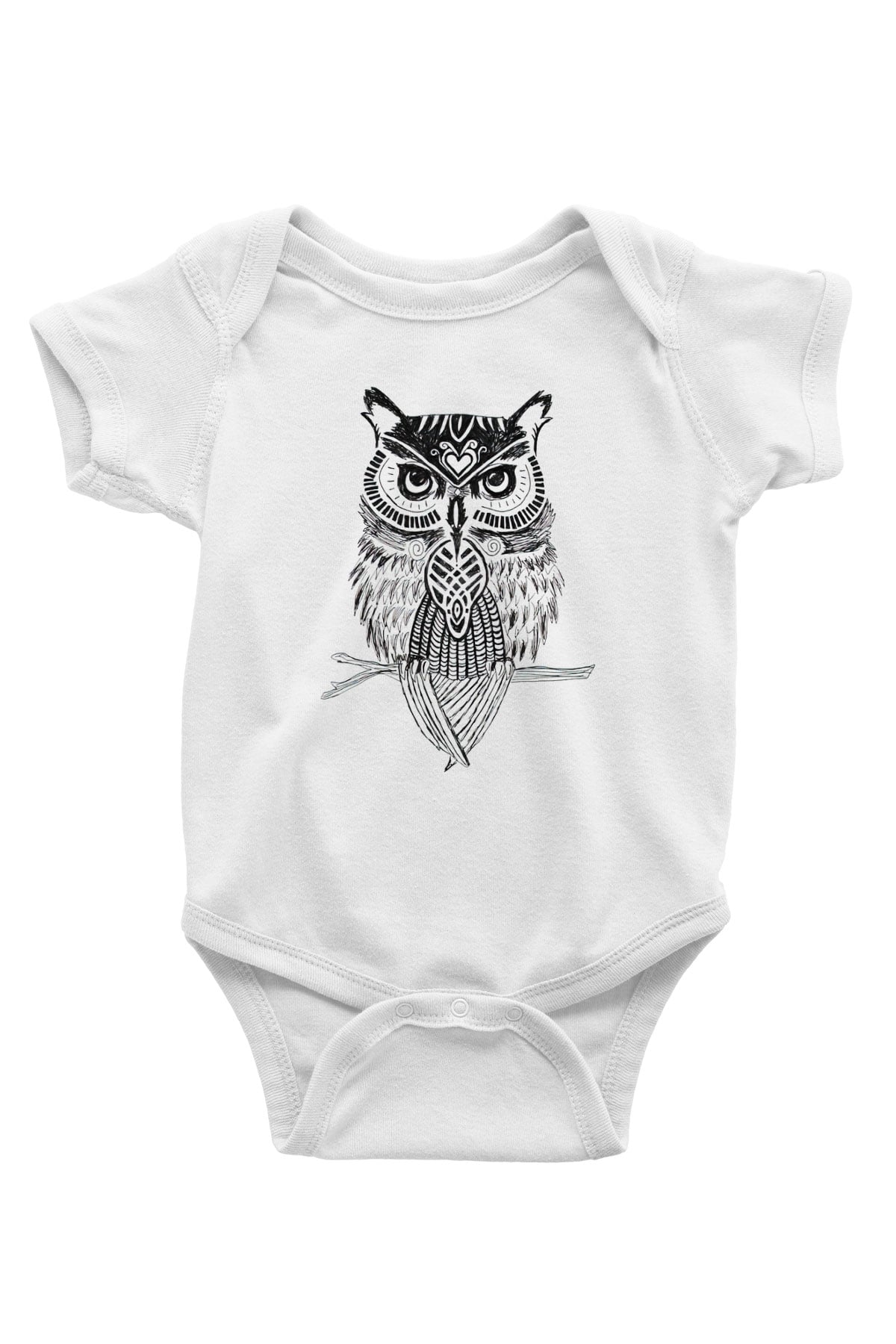 Baykuş Baskılı Beyaz Unisex Bebek Body - Zıbın