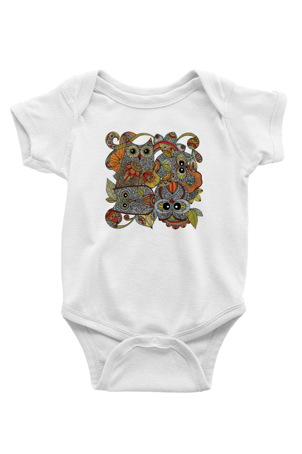 Baykuş Baskılı Beyaz Unisex Bebek Body - Zıbın