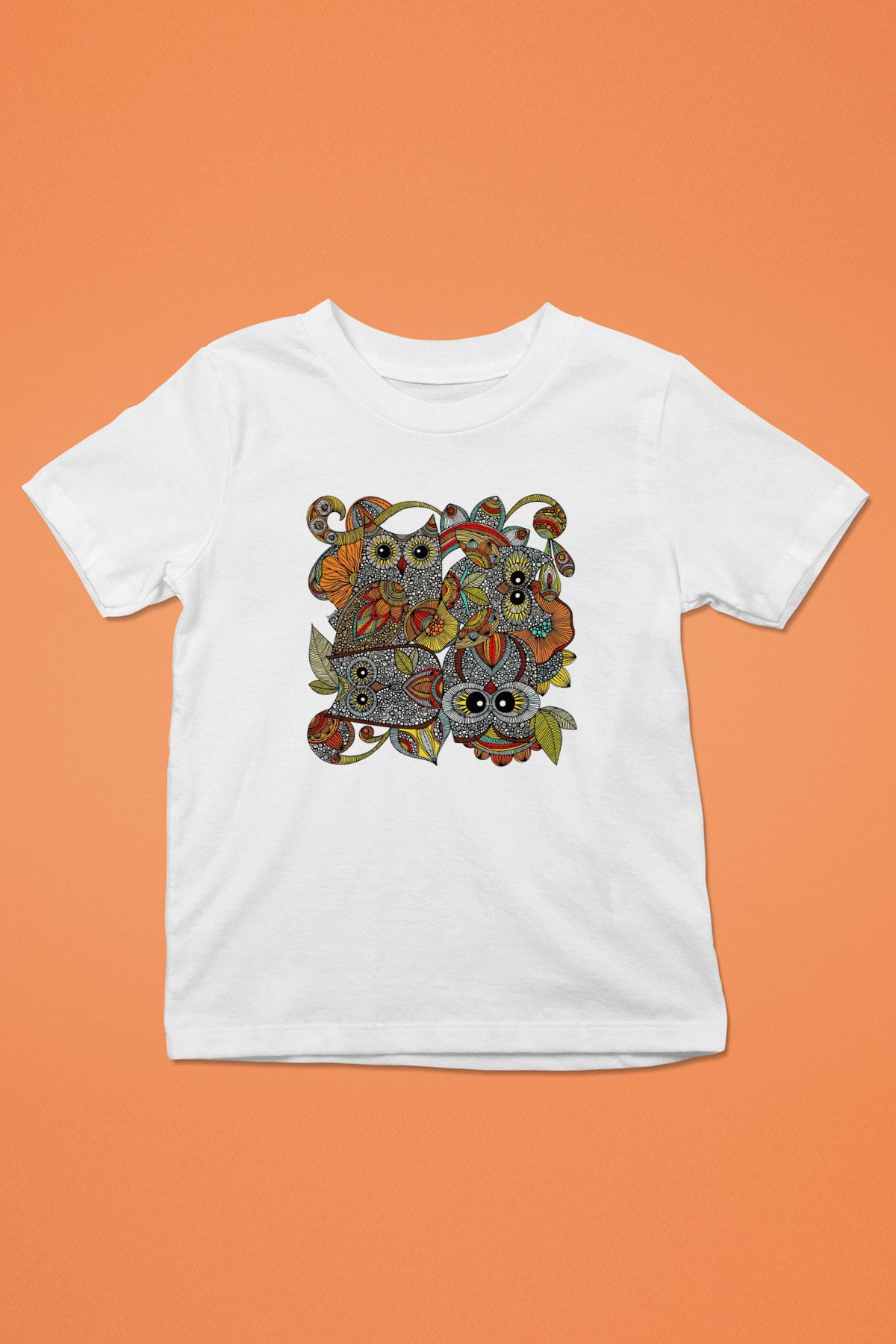 Baykuş Baskılı Beyaz Unisex Çocuk Tişört