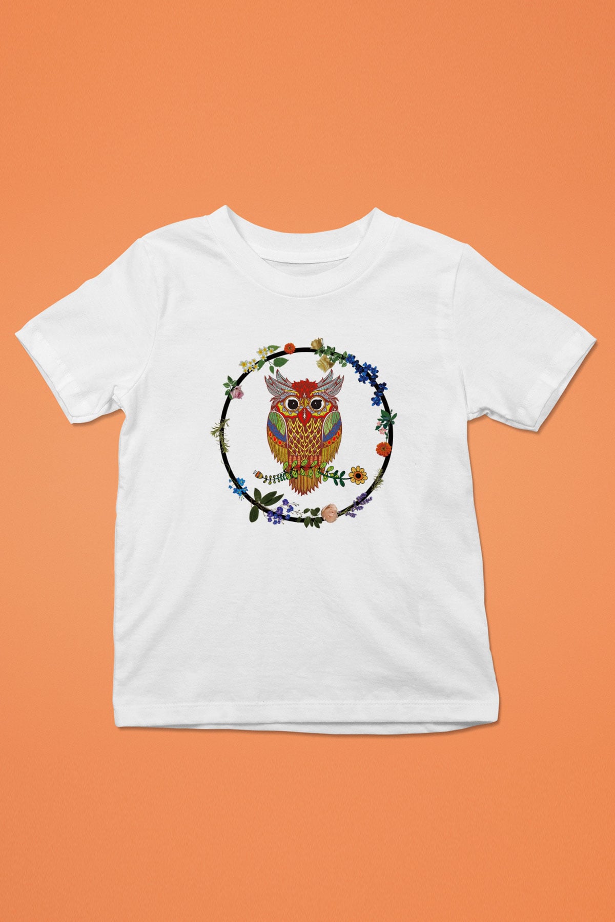 Baykuş Baskılı Beyaz Unisex Çocuk Tişört