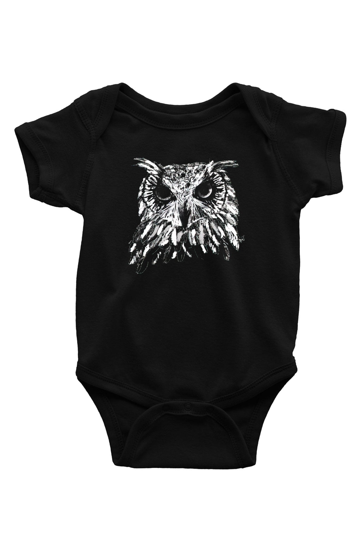 Baykuş Baskılı Siyah Bebek Body - Zıbın