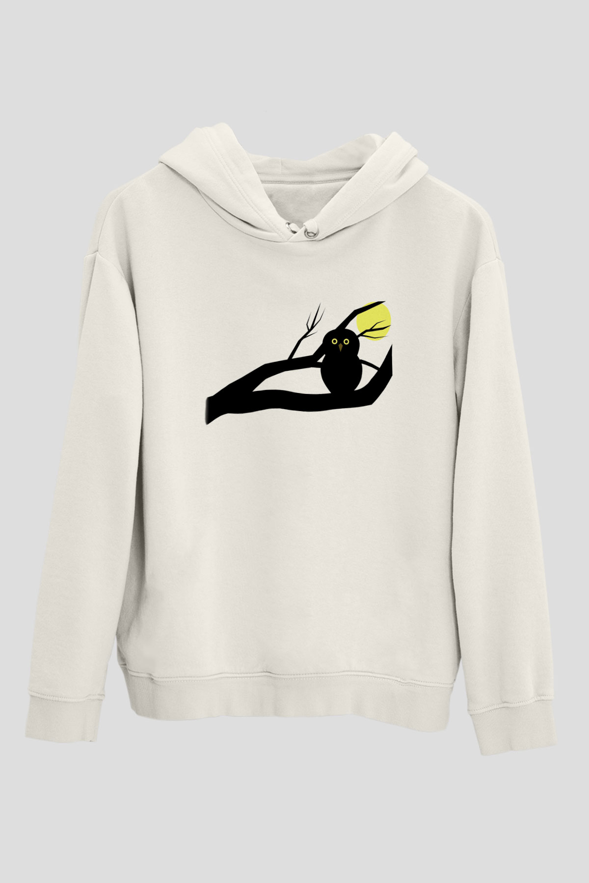 Baykuş Beyaz Unisex Kapşonlu Sweatshirt