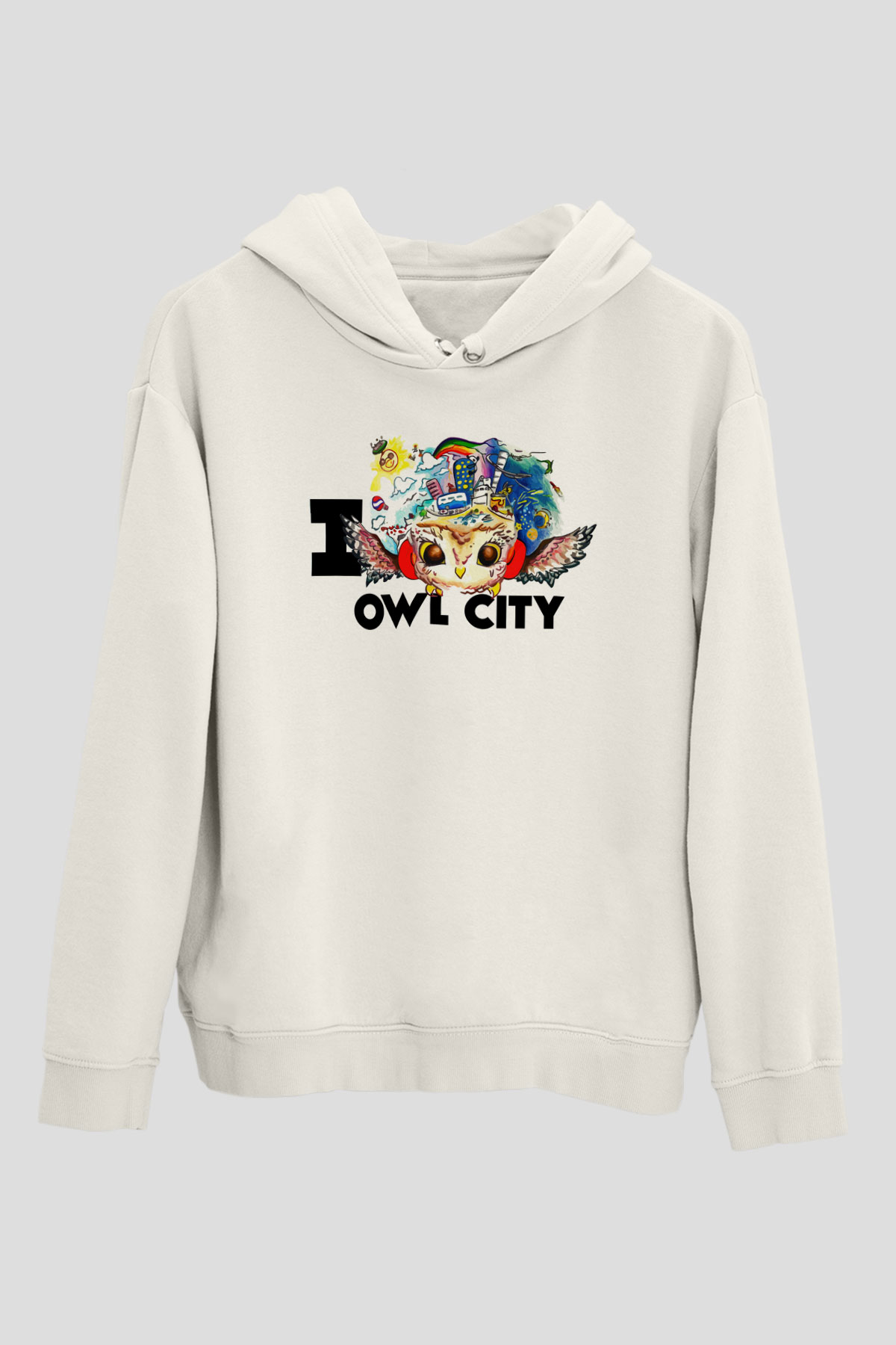 Baykuş Beyaz Unisex Kapşonlu Sweatshirt