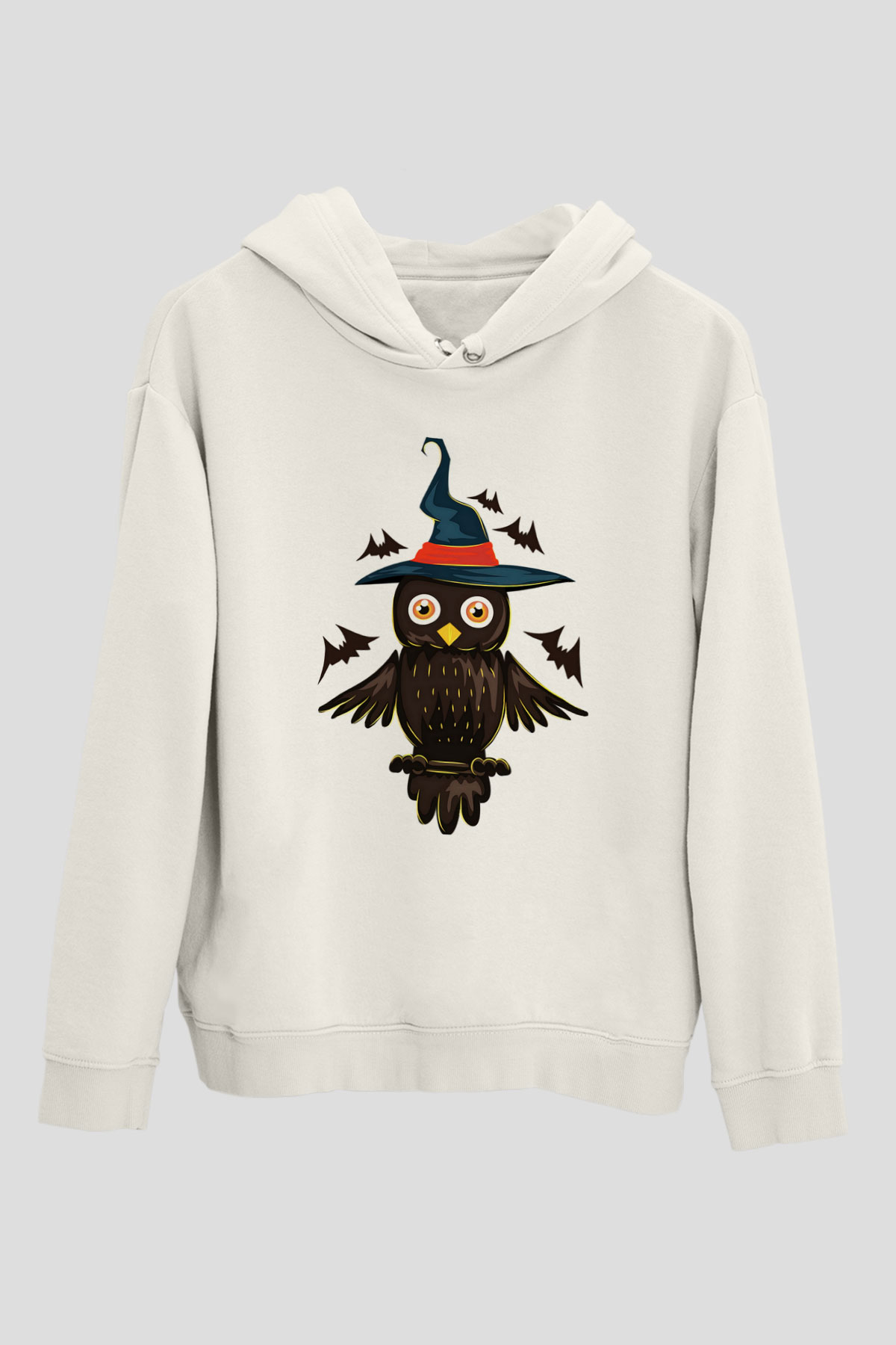 Baykuş Beyaz Unisex Kapşonlu Sweatshirt
