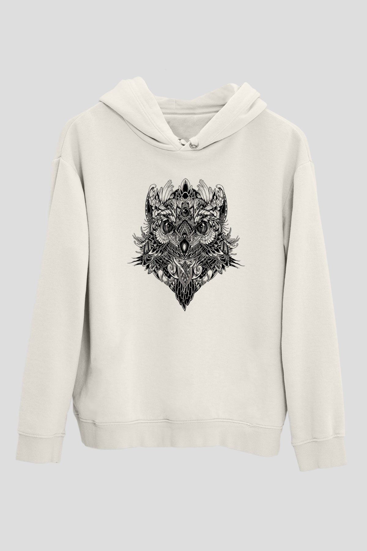 Baykuş Beyaz Unisex Kapşonlu Sweatshirt
