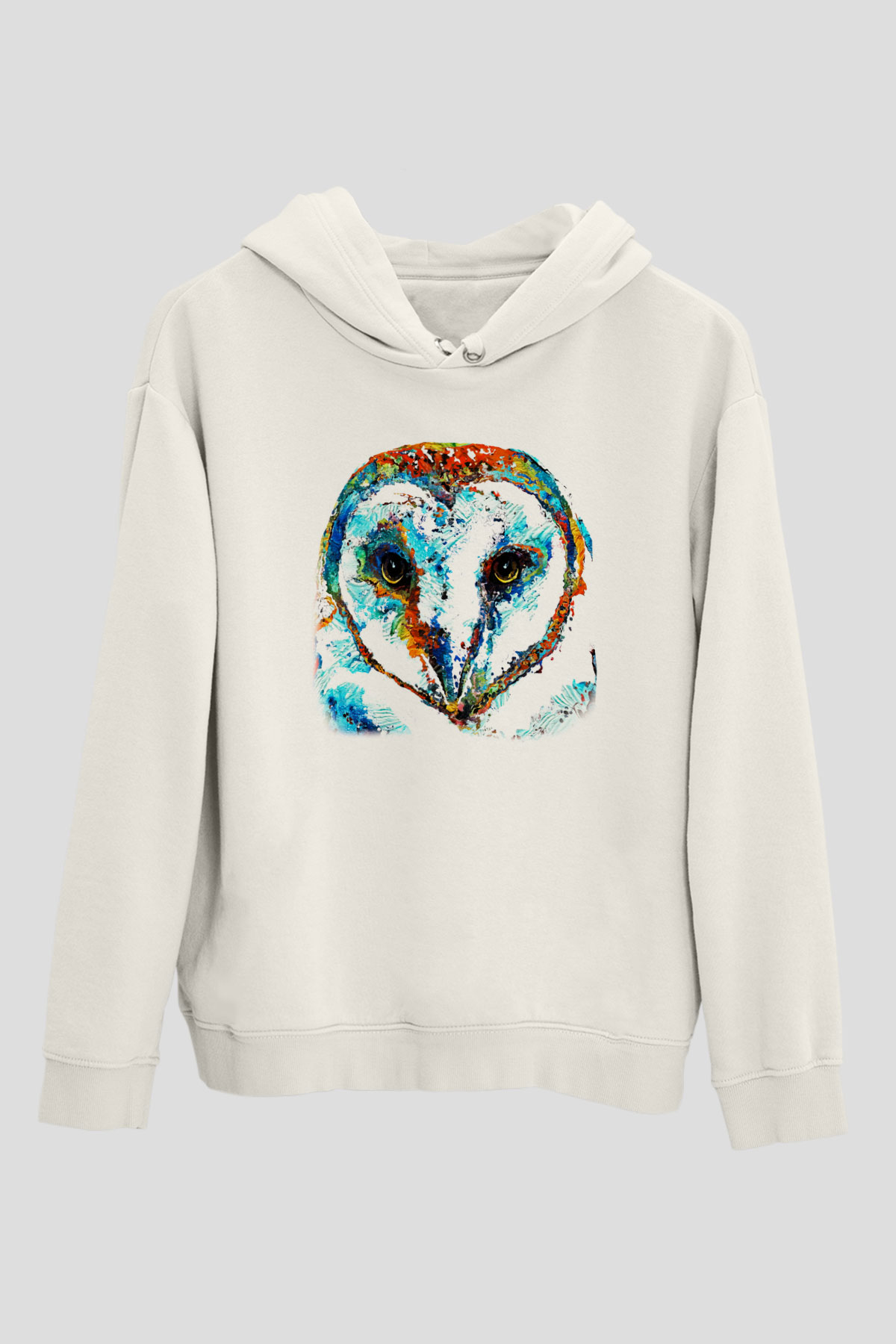 Baykuş Beyaz Unisex Kapşonlu Sweatshirt