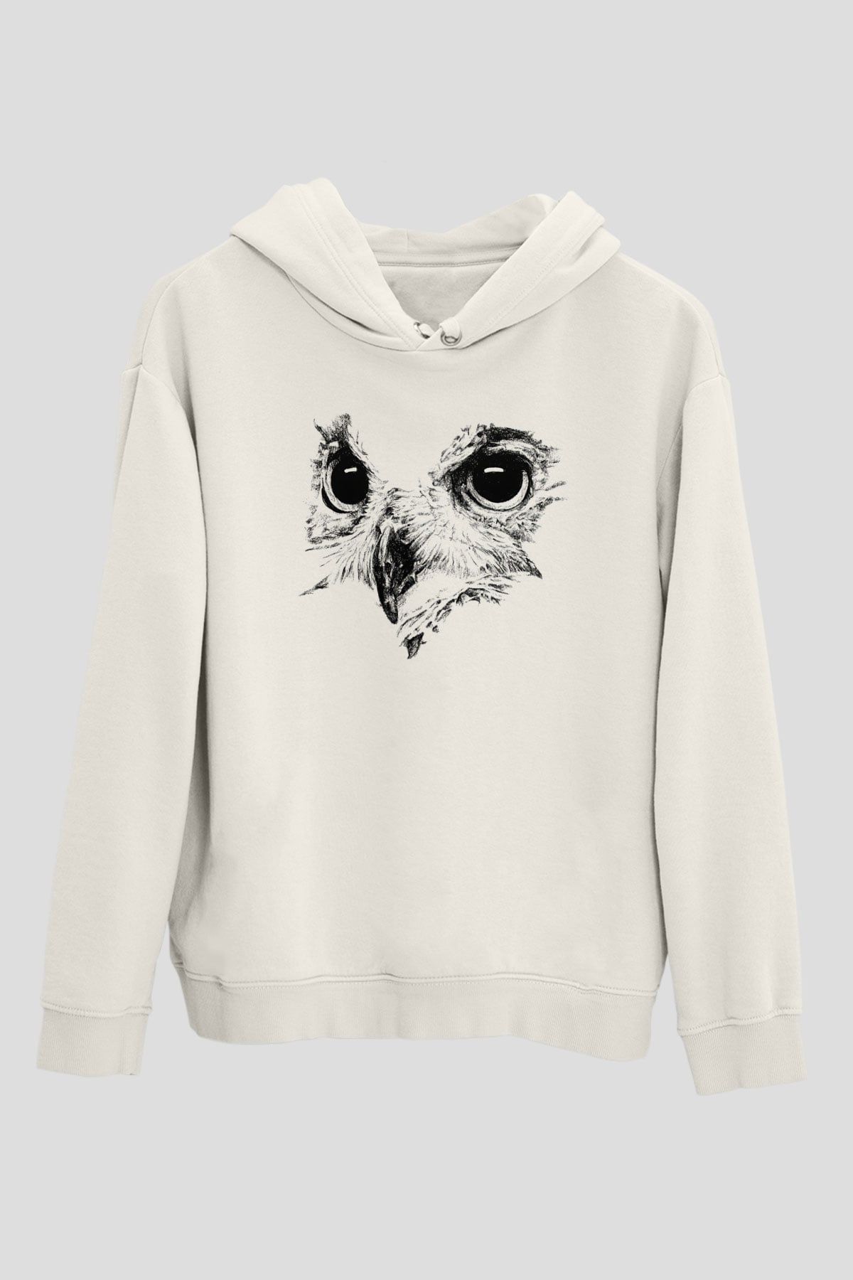 Baykuş Beyaz Unisex Kapşonlu Sweatshirt