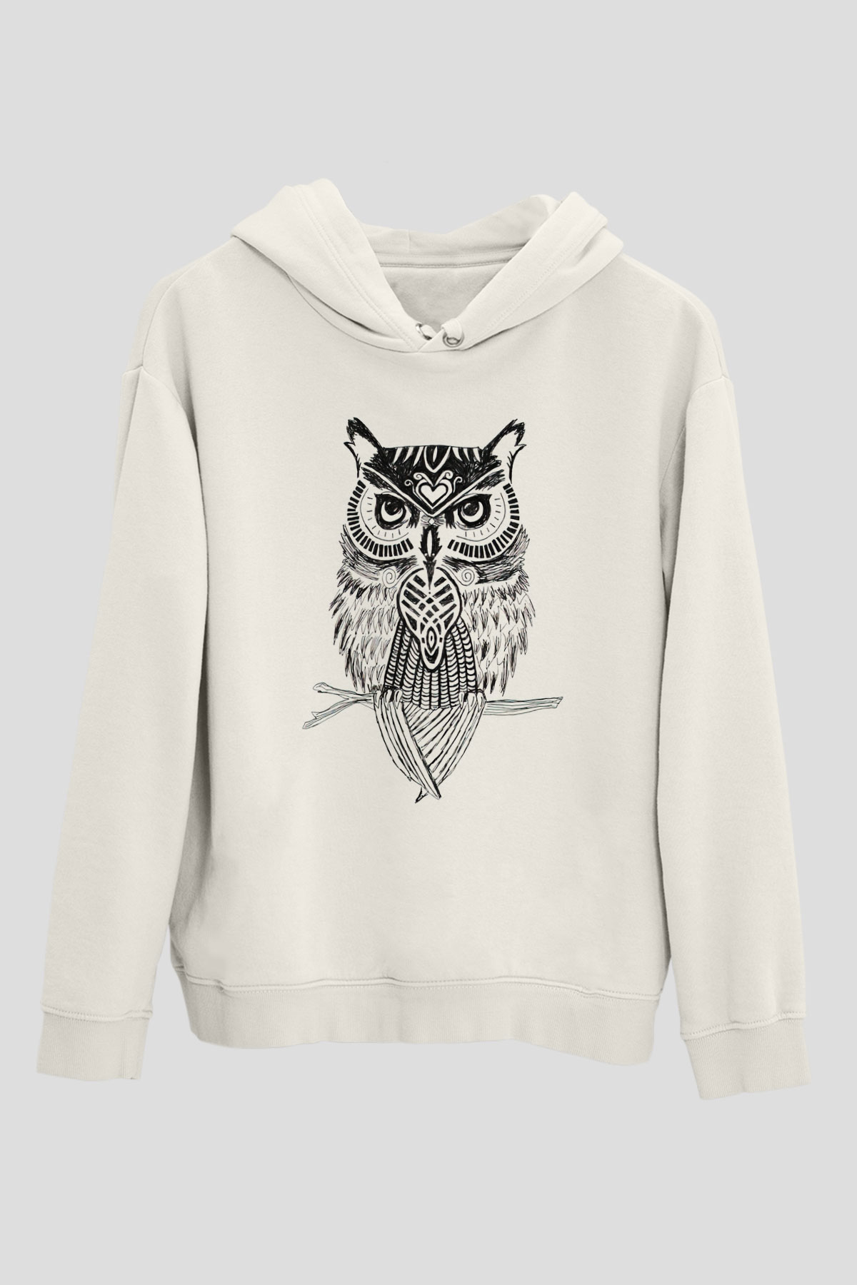 Baykuş Beyaz Unisex Kapşonlu Sweatshirt