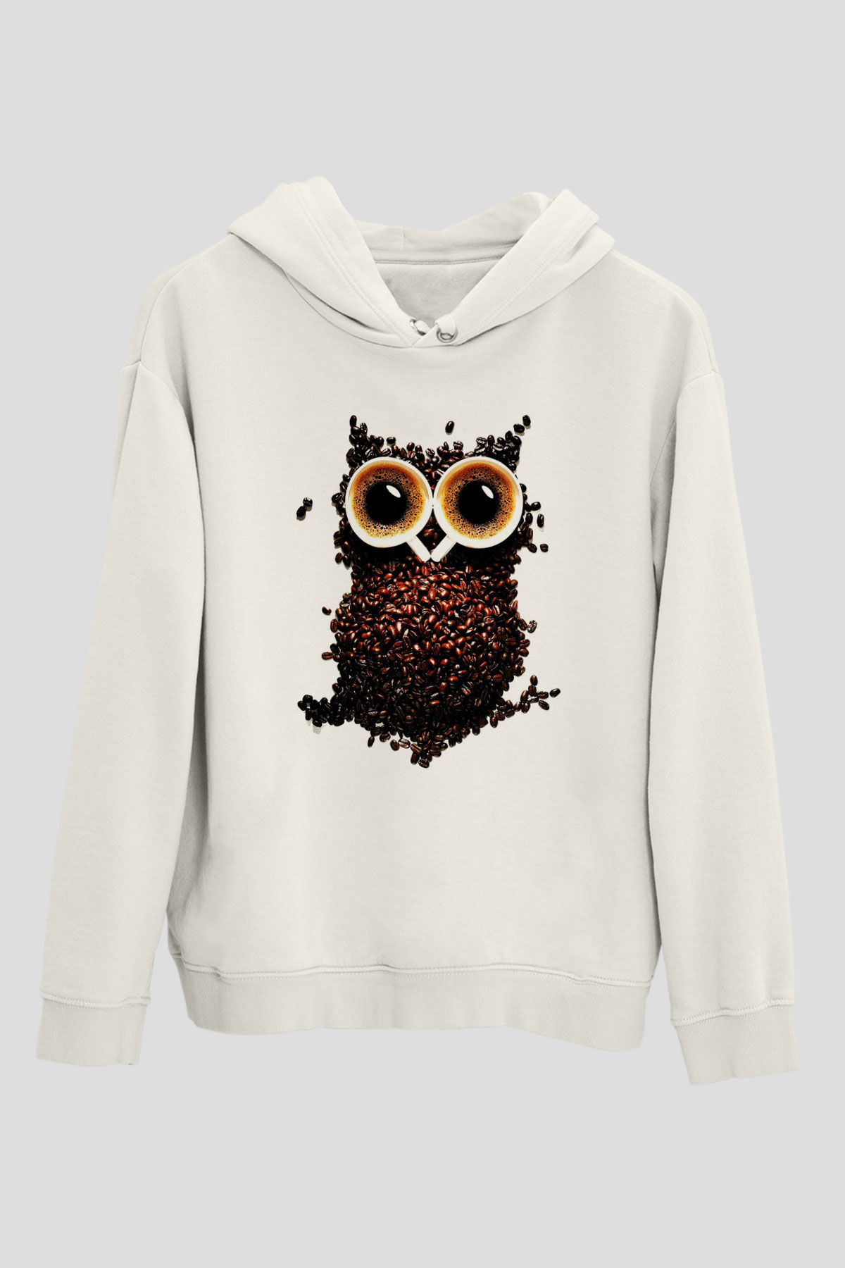 Baykuş Beyaz Unisex Kapşonlu Sweatshirt