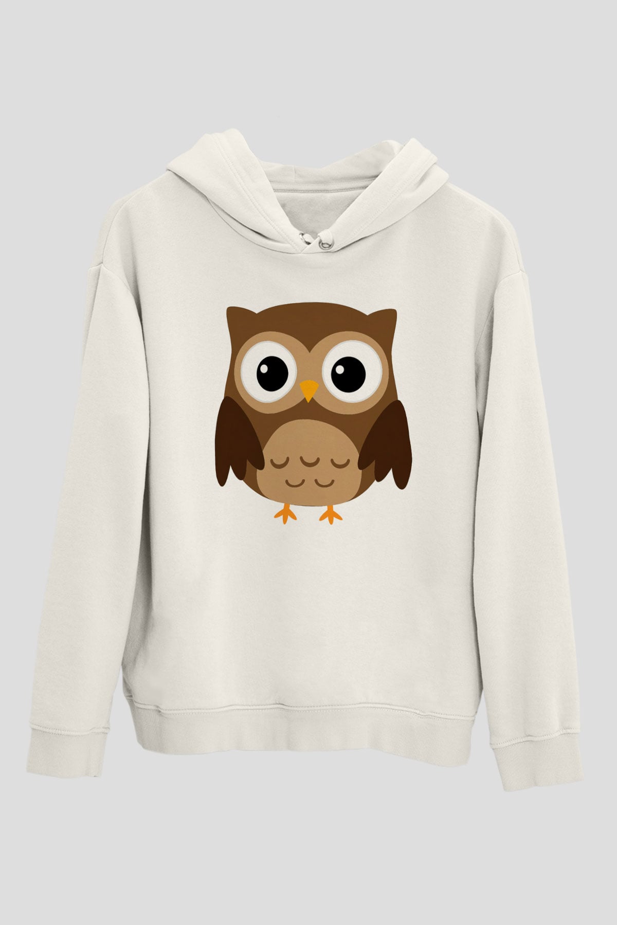 Baykuş Beyaz Unisex Kapşonlu Sweatshirt