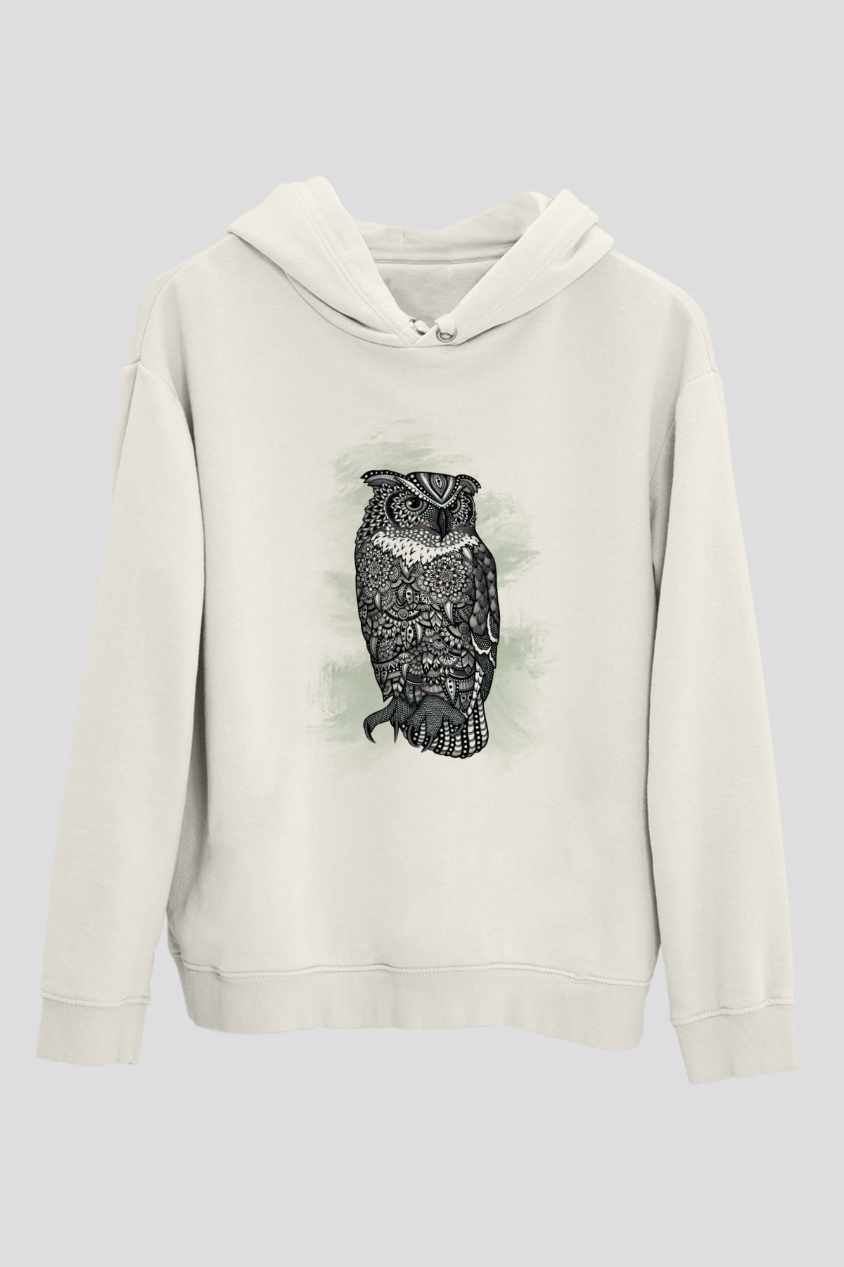 Baykuş Beyaz Unisex Kapüşonlu Sweatshirt