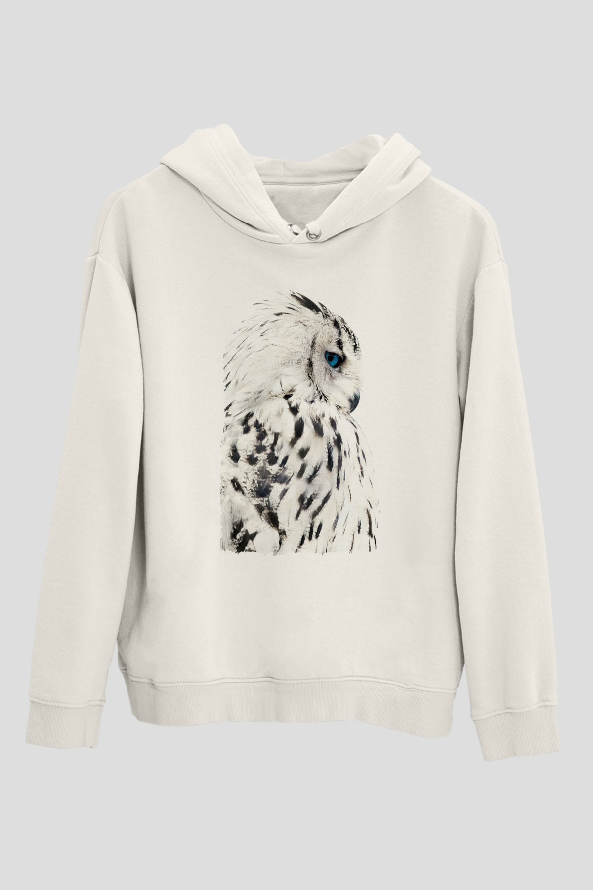 Baykuş Beyaz Unisex Kapüşonlu Sweatshirt