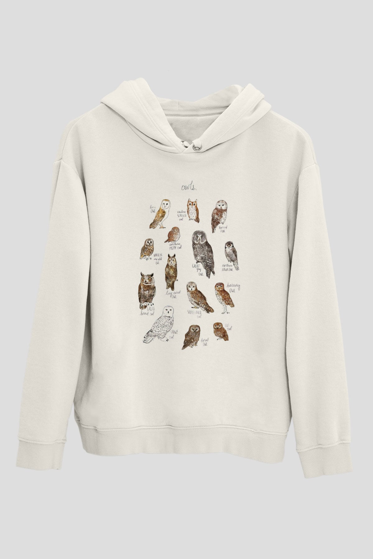Baykuş Beyaz Unisex Kapüşonlu Sweatshirt