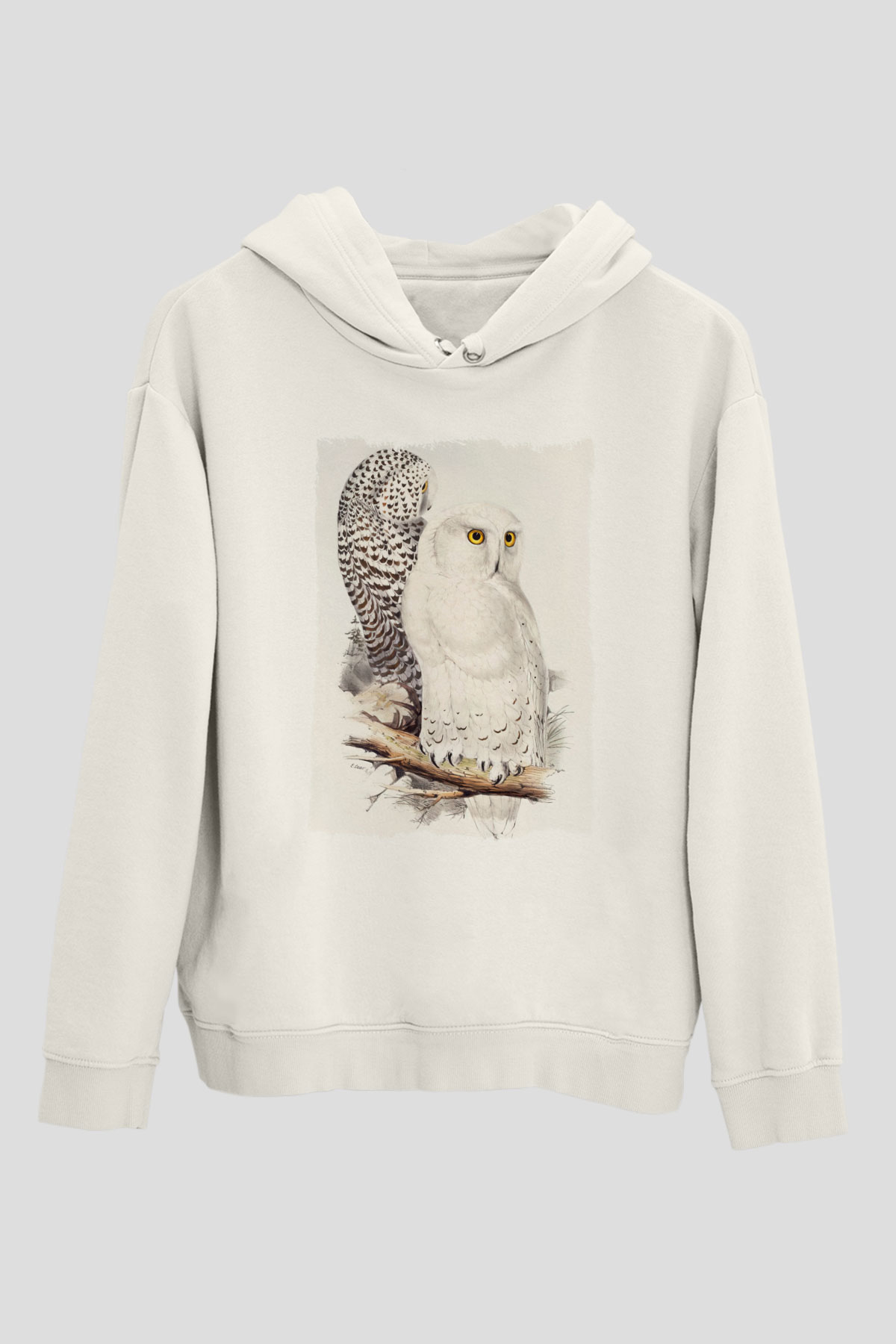 Baykuş Beyaz Unisex Kapüşonlu Sweatshirt