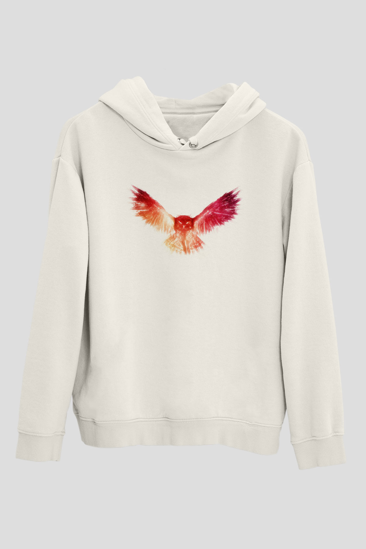 Baykuş Beyaz Unisex Kapüşonlu Sweatshirt