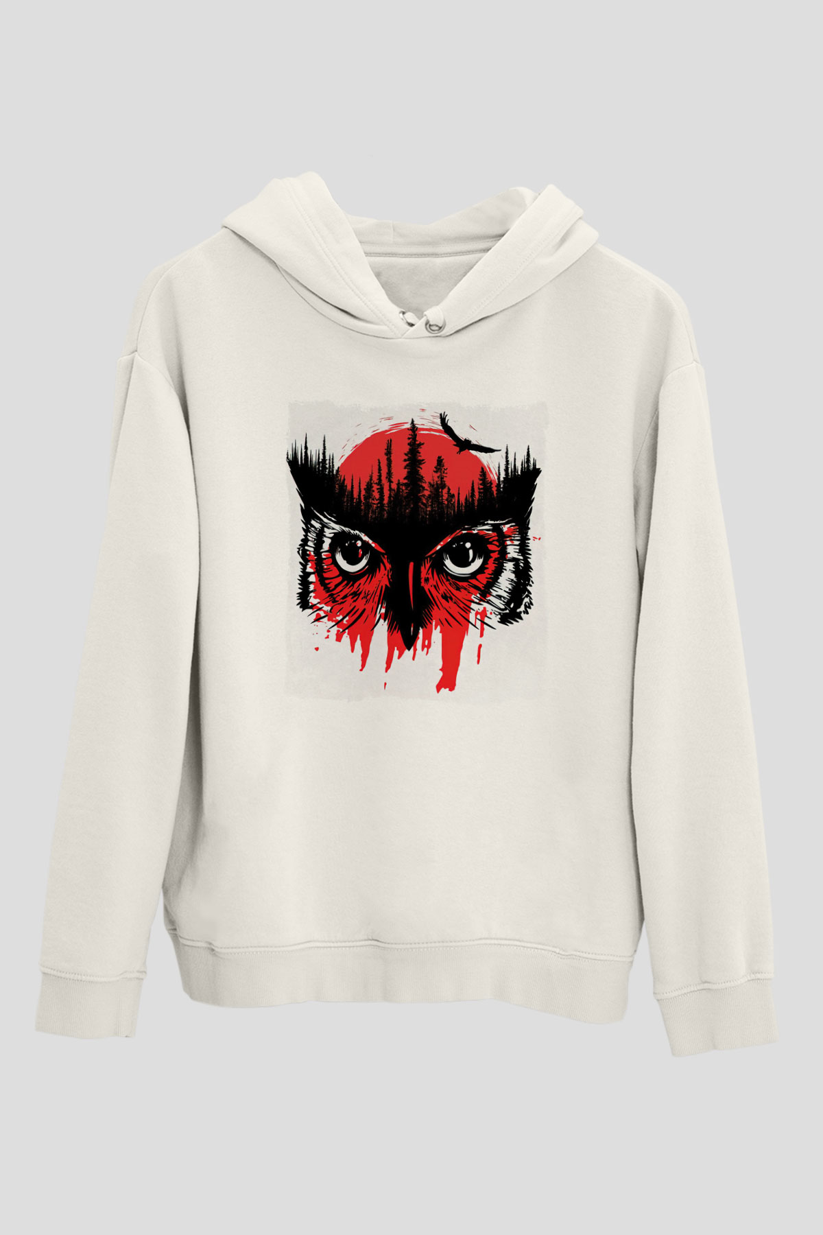 Baykuş Beyaz Unisex Kapüşonlu Sweatshirt