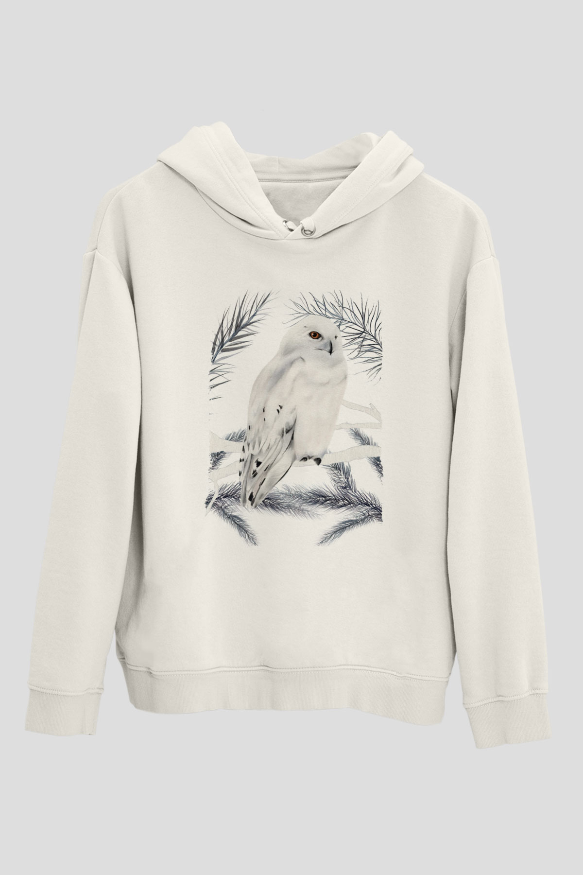 Baykuş Beyaz Unisex Kapüşonlu Sweatshirt