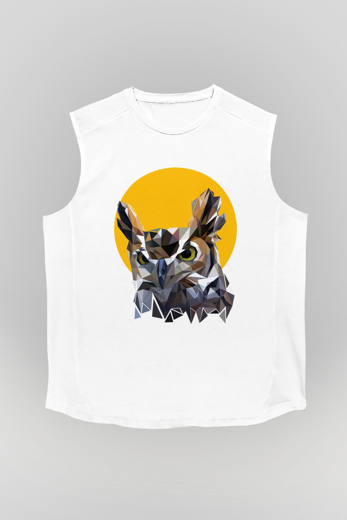 Baykuş Beyaz Unisex Kolsuz Tişört