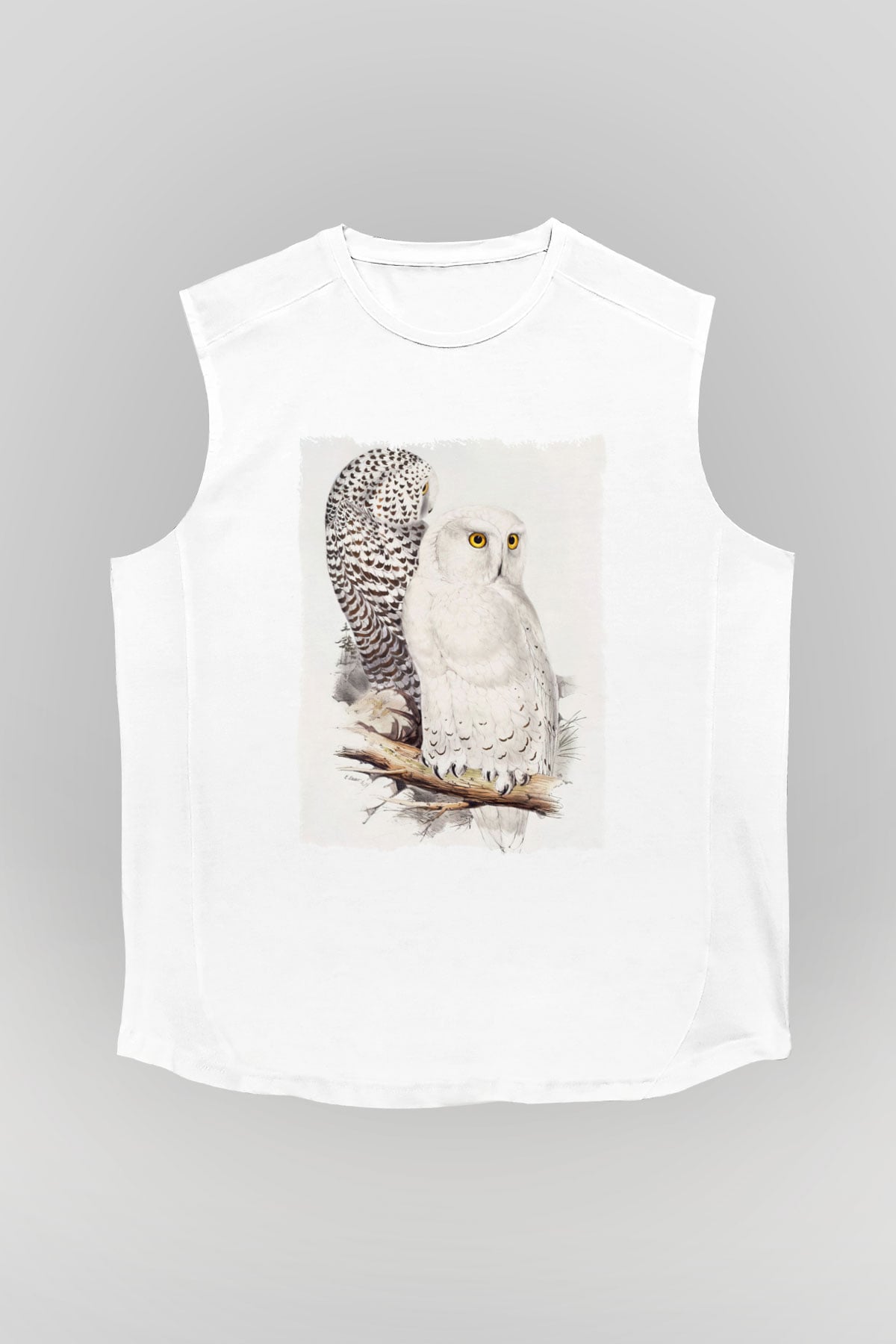 Baykuş Beyaz Unisex Kolsuz Tişört