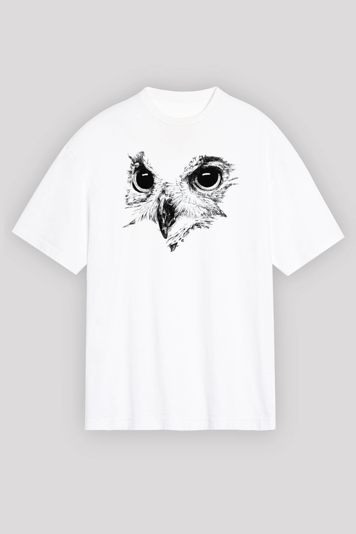 Baykuş Beyaz Unisex Oversize Tişört T-Shirt
