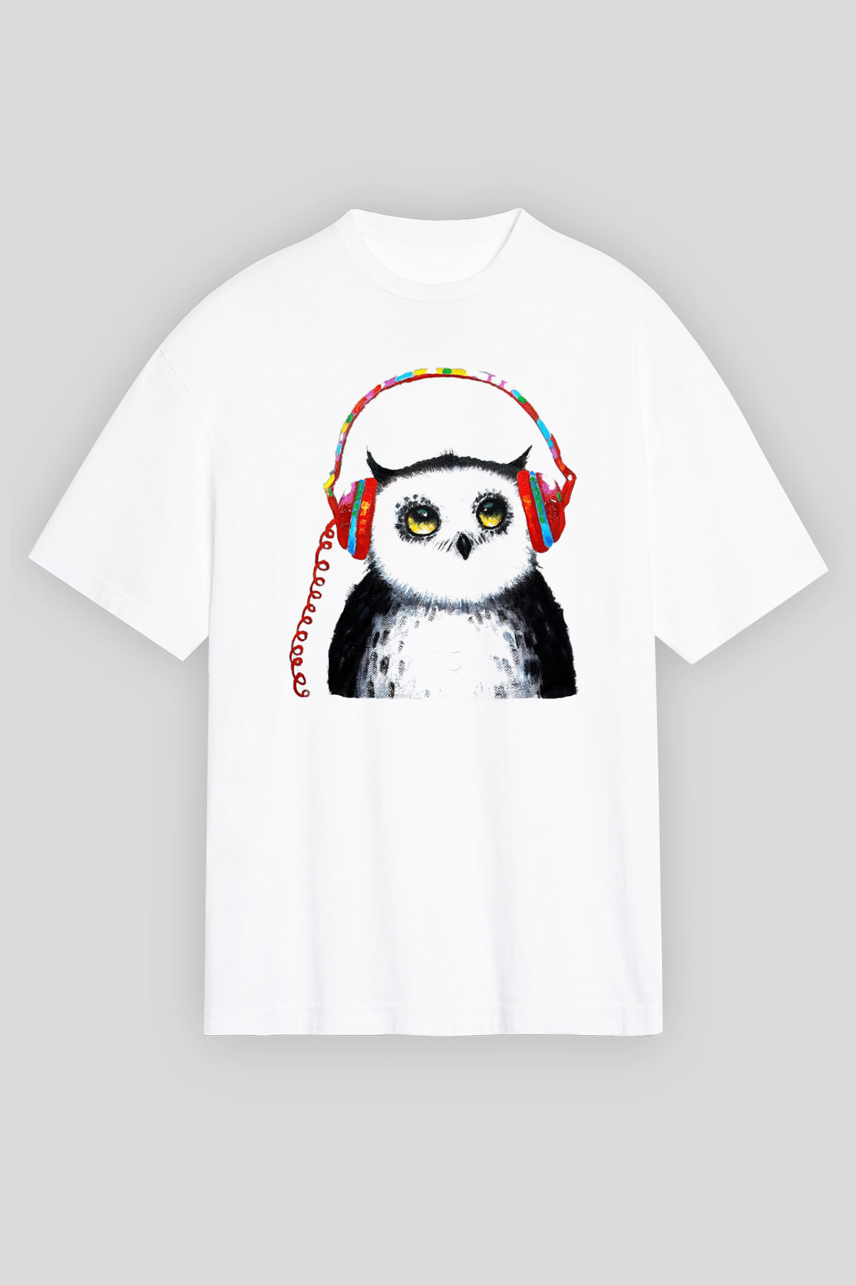Baykuş Beyaz Unisex Oversize Tişört T-Shirt